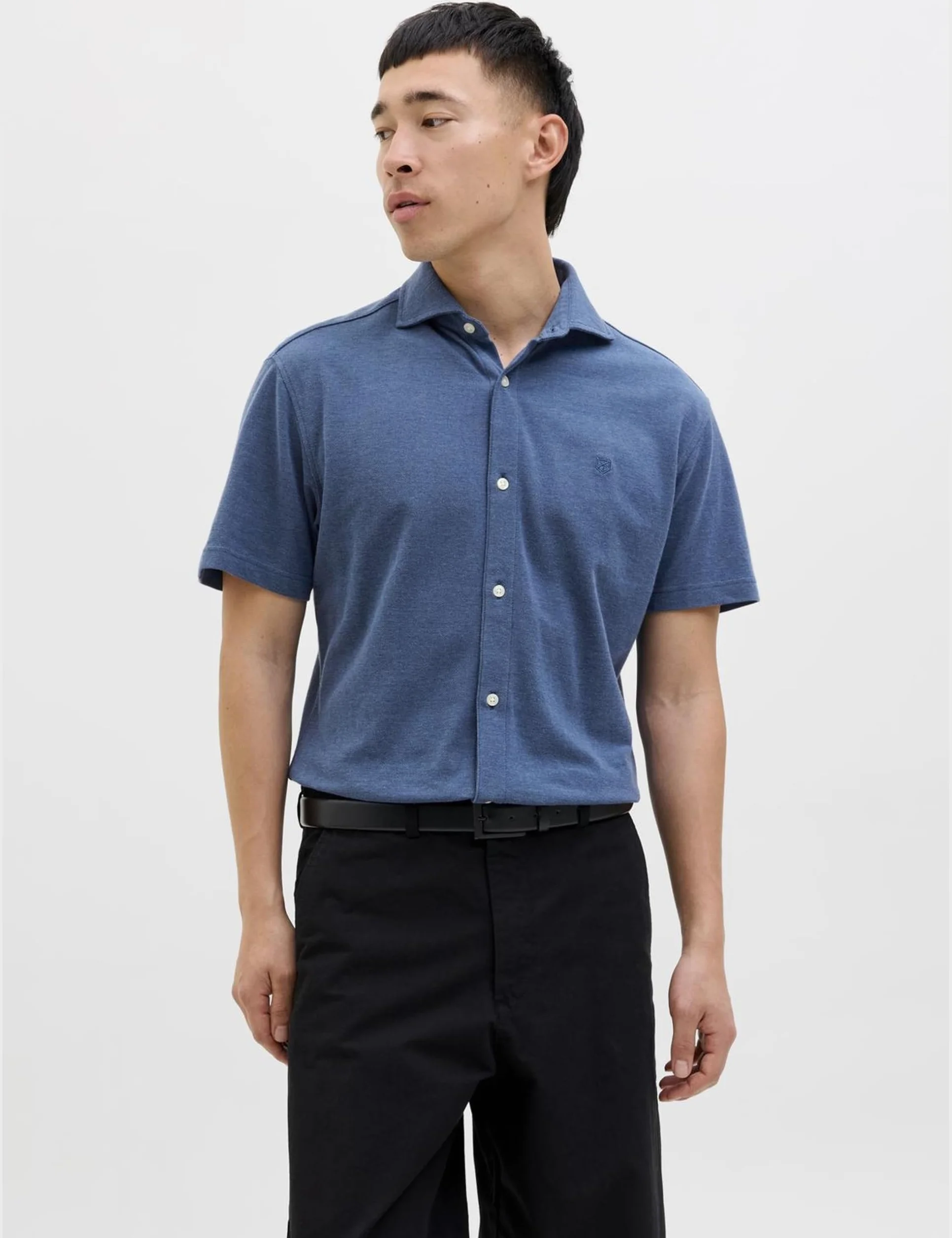 JACK & JONES Męska koszulka Jprblalance Pique S/S SMU, Chambray Blue, S