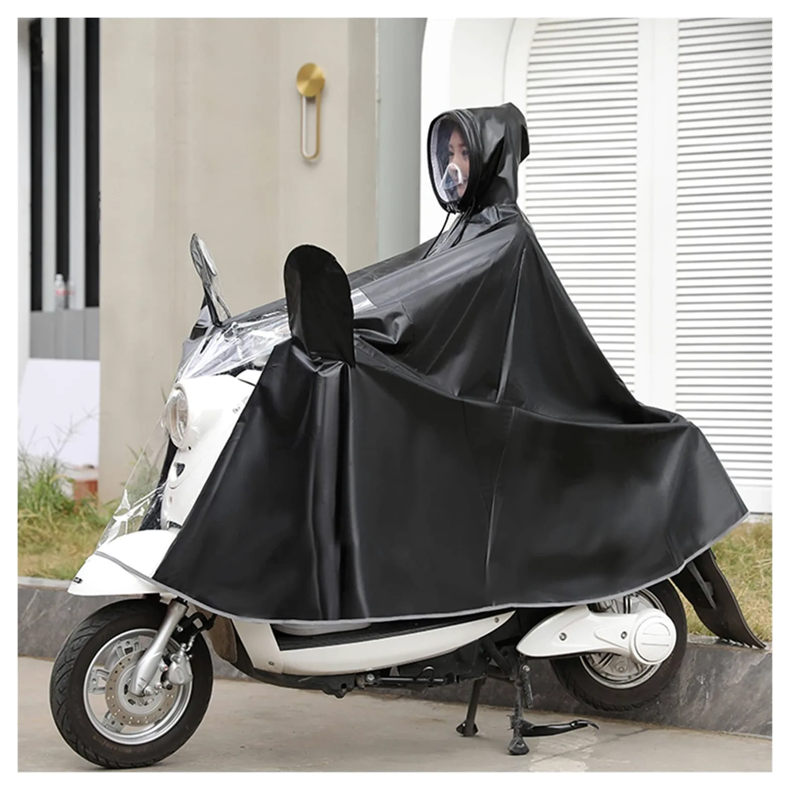 Ponczo przeciwdeszczowe na rower Ebike Motocykl Hulajnoga Jeden rozmiar Wiatroszczelna, uniseksowa peleryna przeciwdeszczowa(Black,With mirror)