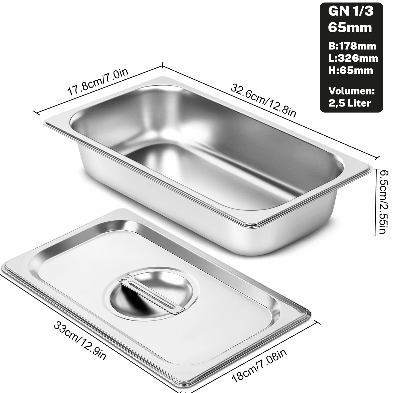 Gucass 3-częściowy zestaw misek do panierowania z pokrywką, pojemnik GN 1/3 ze stali nierdzewnej 32,5 x 17,5 x 6,5 cm, prostokątny pojemnik do panierowania, metalowy, idealny do kotletów, mięsa, ryb