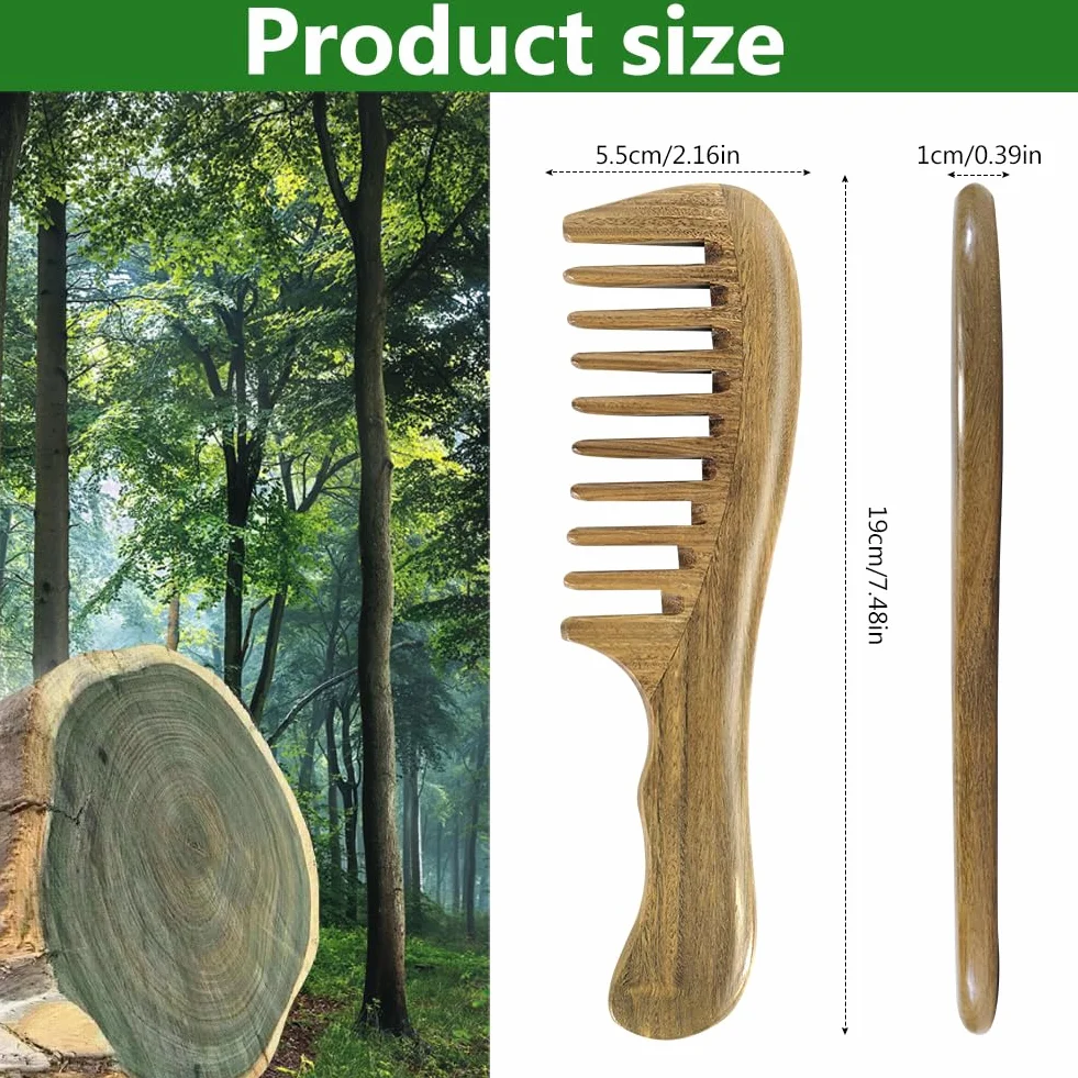 Drewniany grzebień antystatyczny z naturalnego zielonego drewna sandałowego do kręconych włosów