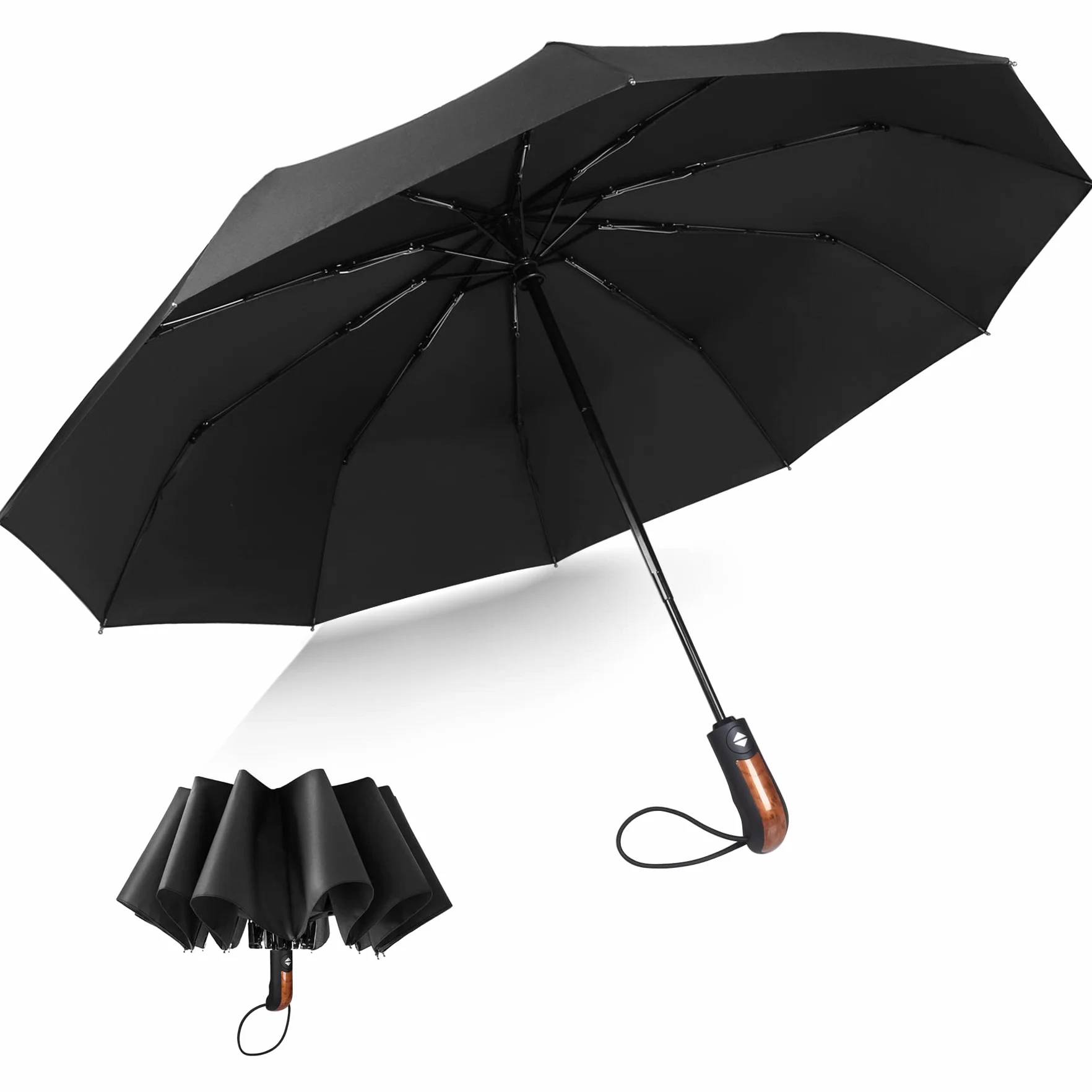 ECHOICE Parasol kieszonkowy automatyczny XL, wiatroszczelny do 140 km/h, 10 żeber stal nierdzewna, powłoka teflonowa, czarny
