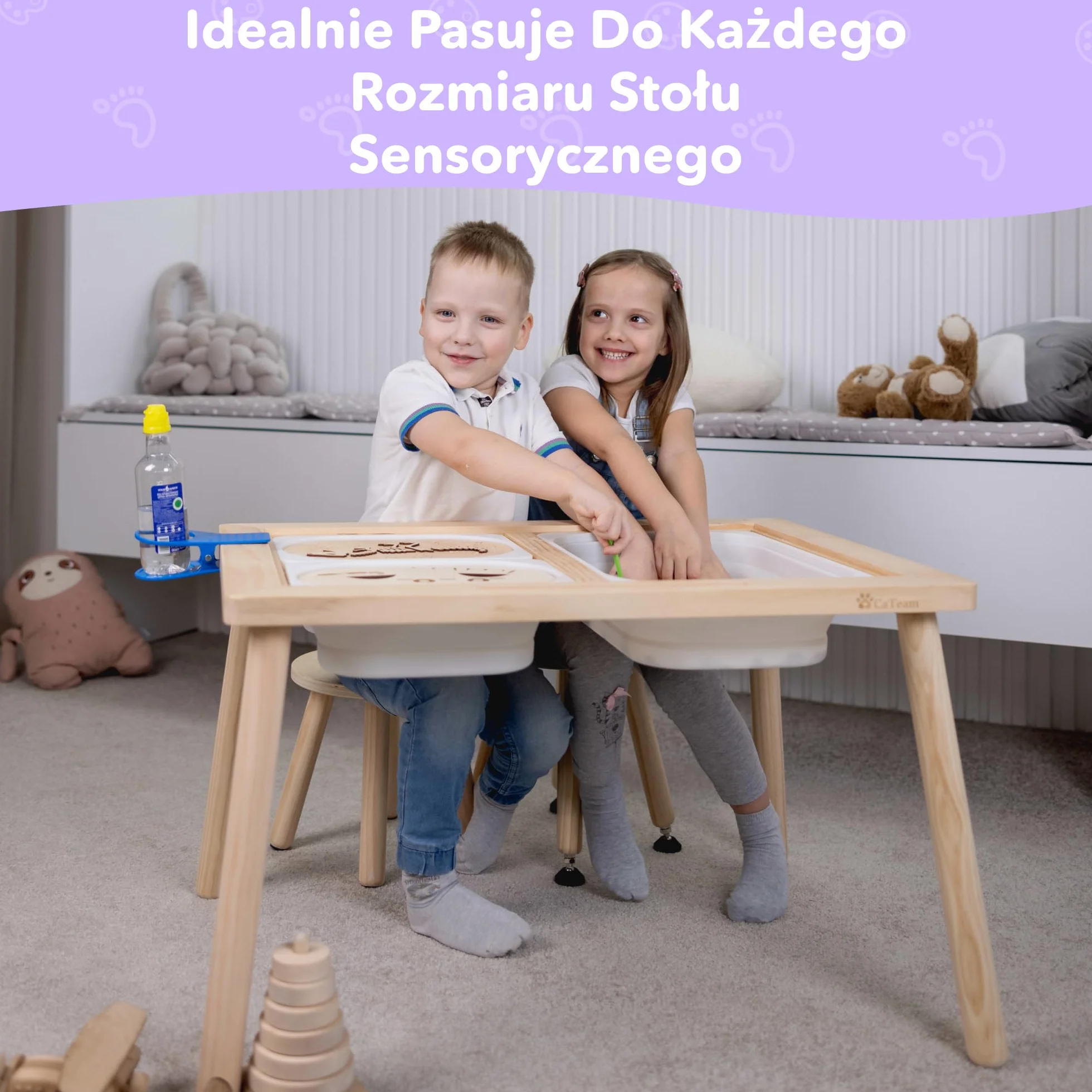 Cateam Drewniany taboret do schodków dla dzieci i małych dzieci – 1 zestaw – naturalny – taboret dziecięcy z wysuwanymi nogami – sensoryczny taboret stołowy – okrągły taboret do siedzenia dla dzieci z