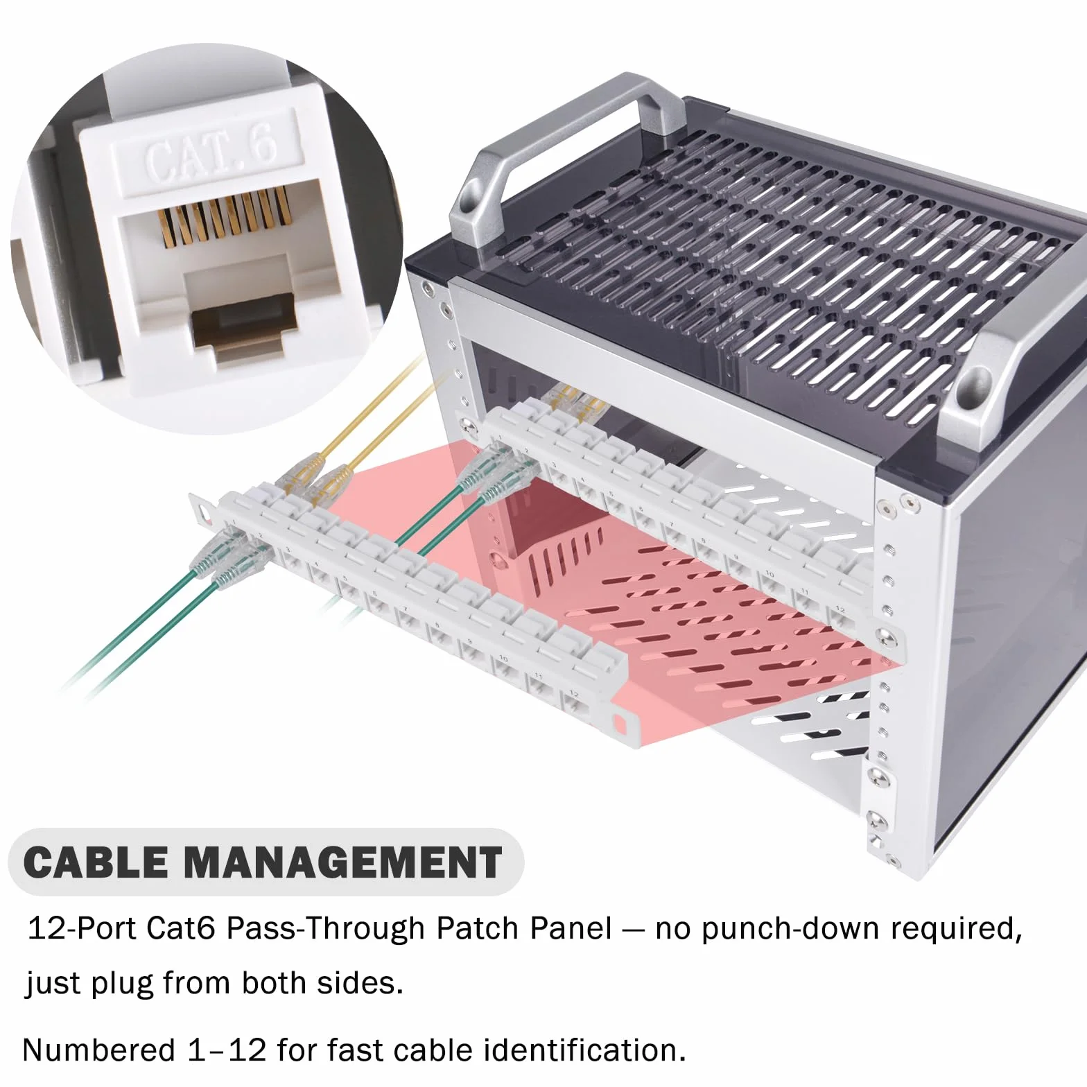 GeeekPi 12-portowy panel krosowy, 0,5U CAT6 Network Patch Panel do DeskPi RackMate T1/T0/T2 Rackmount i 10-calowego serwera Rack/szafy sieciowej