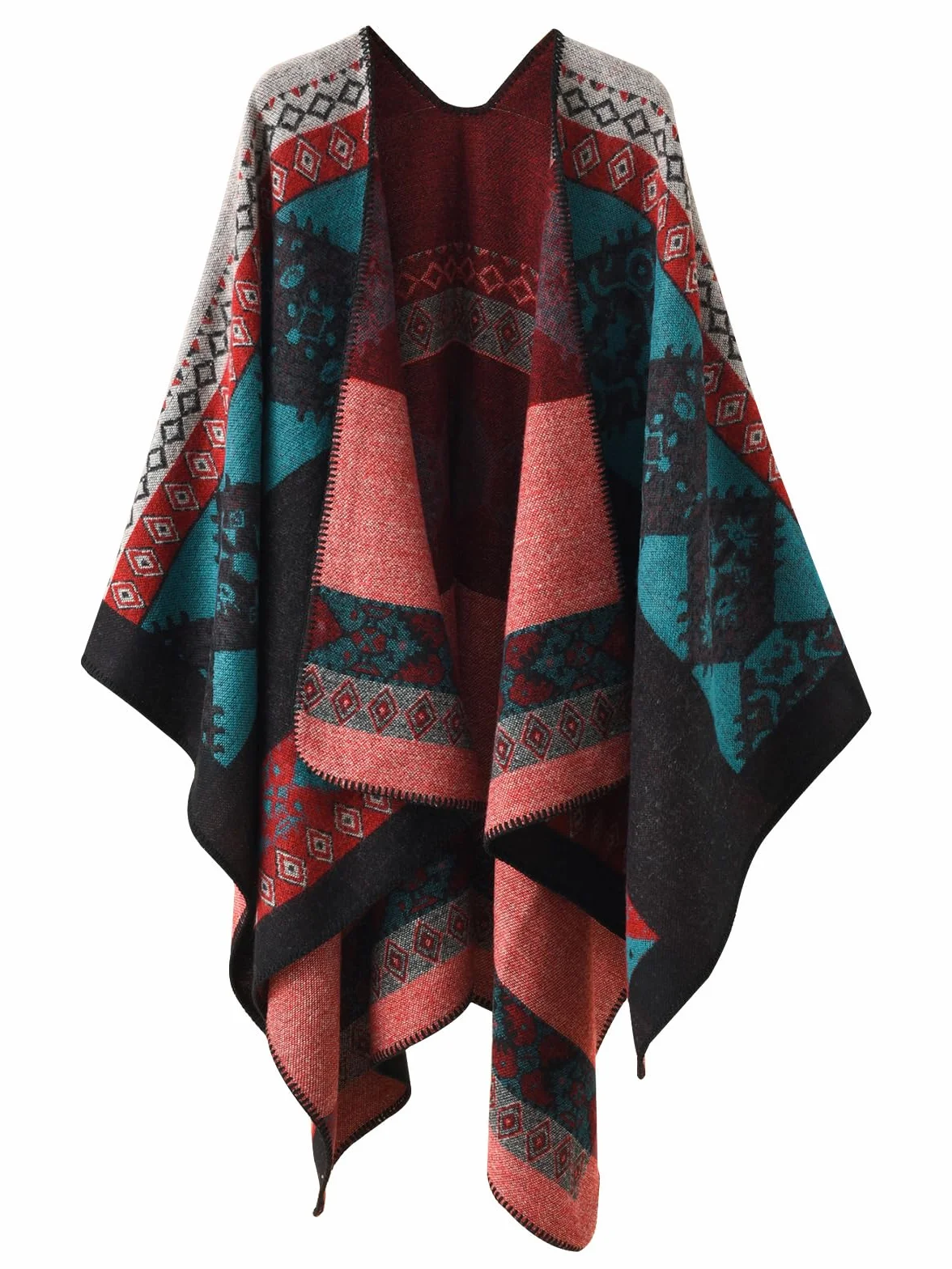 Damskie ponczo oversize 130x160 cm niebieski peleryna zimowy płaszcz