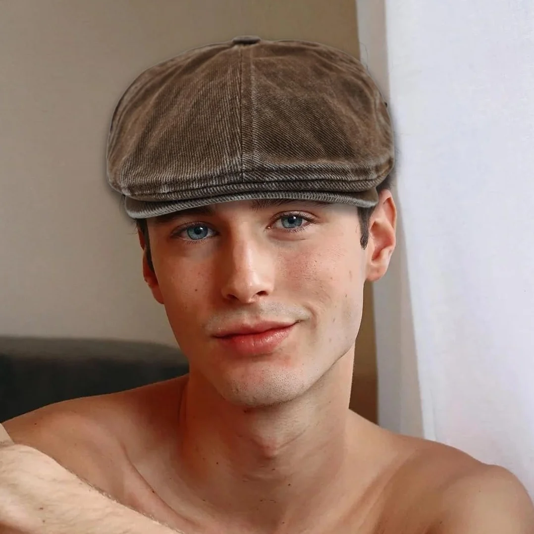Męska bawełniana czapka talerzowa czapka z daszkiem płaska czapka z daszkiem kaszkiet czapka beret czapka Newsboy styl kapelusz, B24 - kawa, 57-61