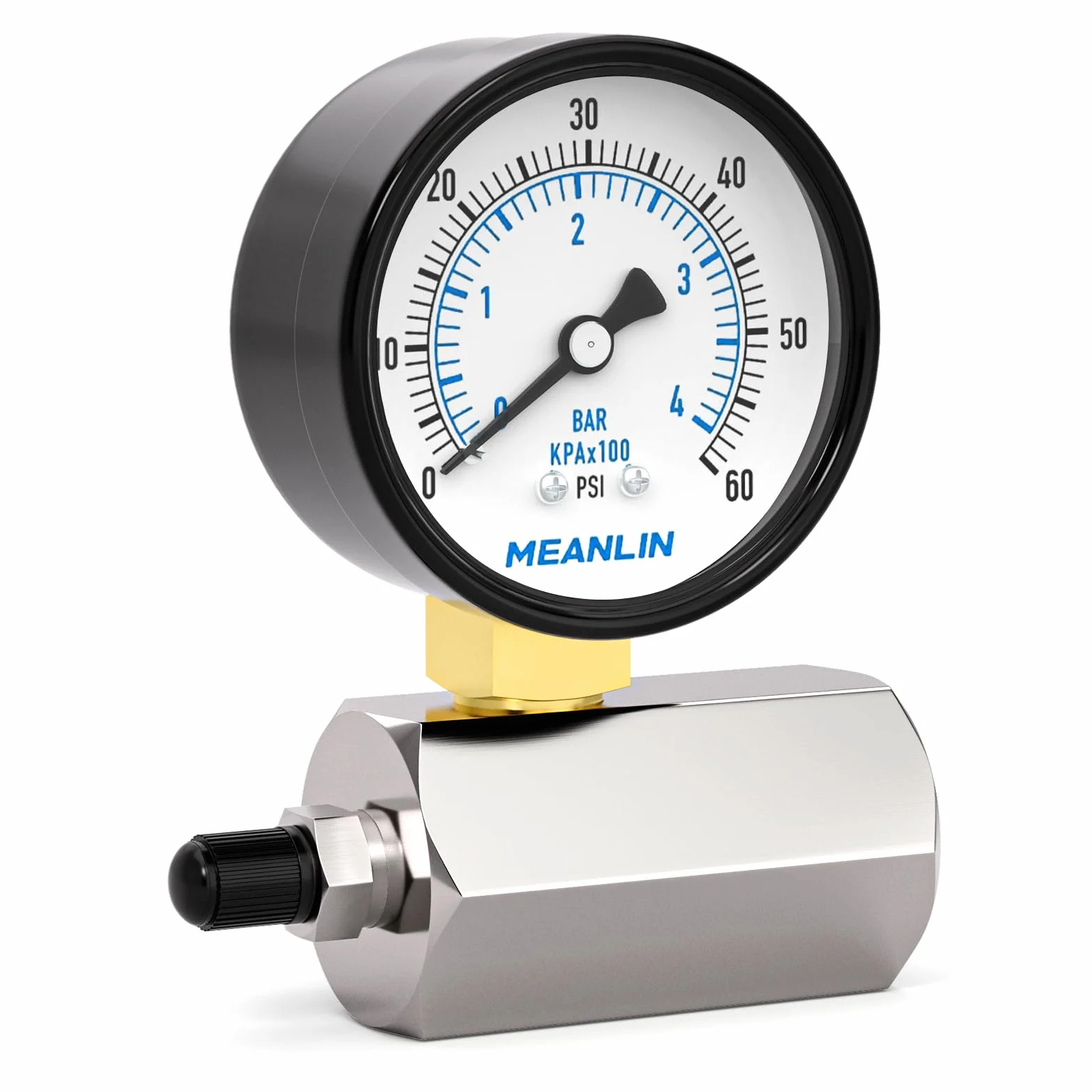 MEANLIN MEASURE 0~4BAR/0~60PSI 2" Manometr stalowy z podwójnymi stopniami ciśnienia, złącze 3/4" FBSP, dokładność +/-3-2-3%