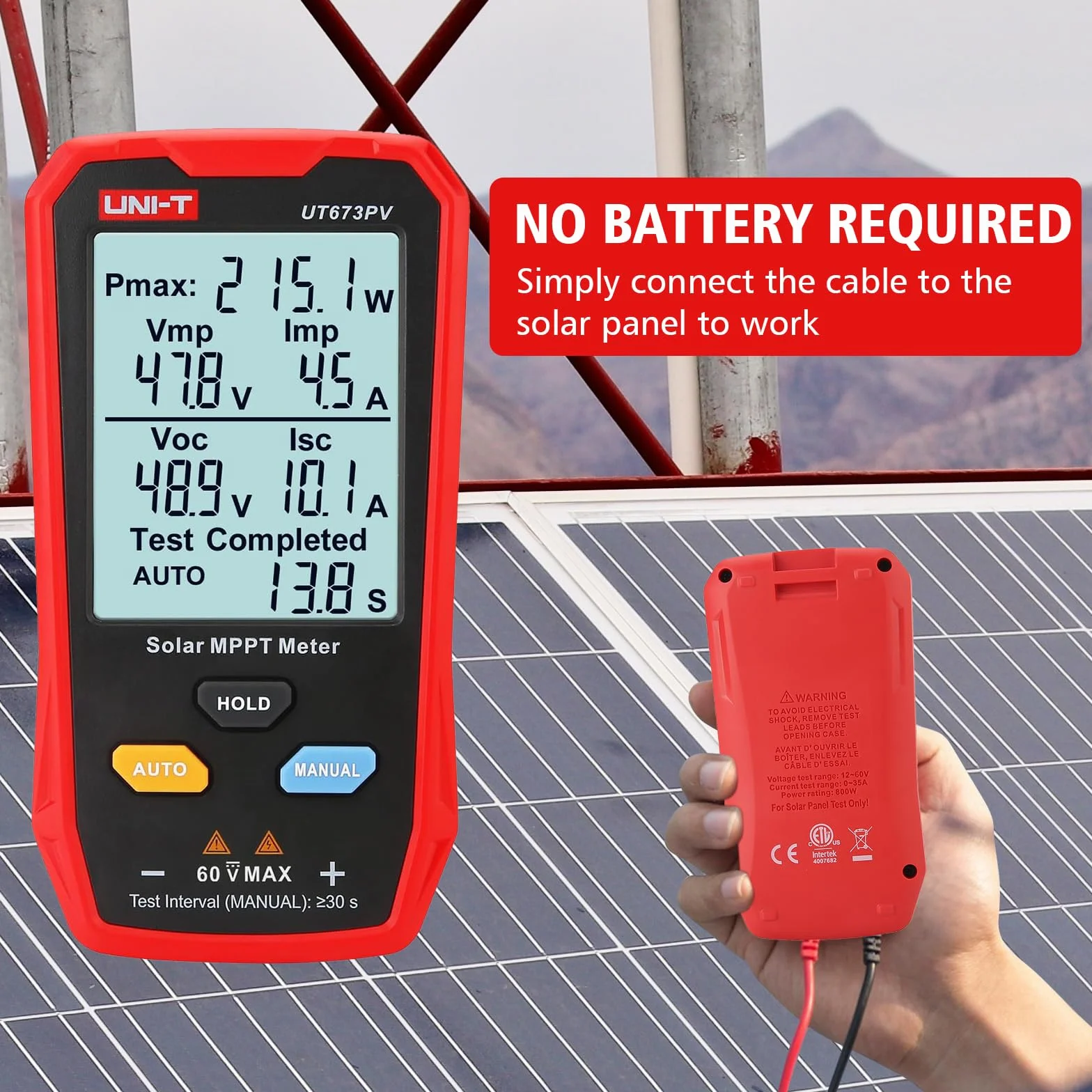 UT673PV tester paneli słonecznych, 800 W, multimetr fotowoltaiczny z wyświetlaczem LCD, fotowoltaicznym panelem słonecznym, tester mocy, inteligentny MPPT rozwiązywanie błędów napięcia jałowego, nie