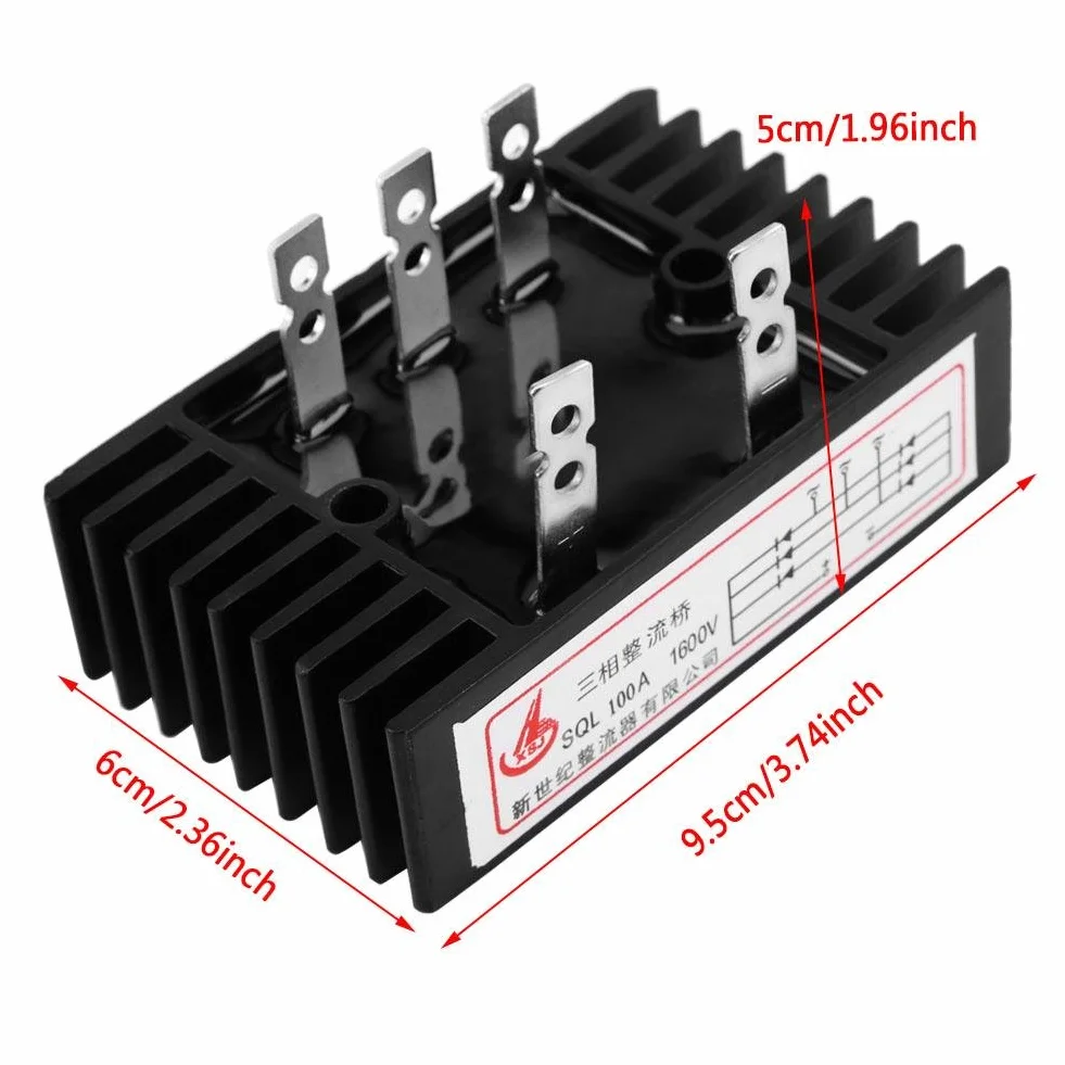 SQL 100 amp 1600 V 3-fazowy prostownik dużej mocy AC na DC Silikonowy moduł prostownika diodowego pełnookresowego 5 zacisków z radiatorem