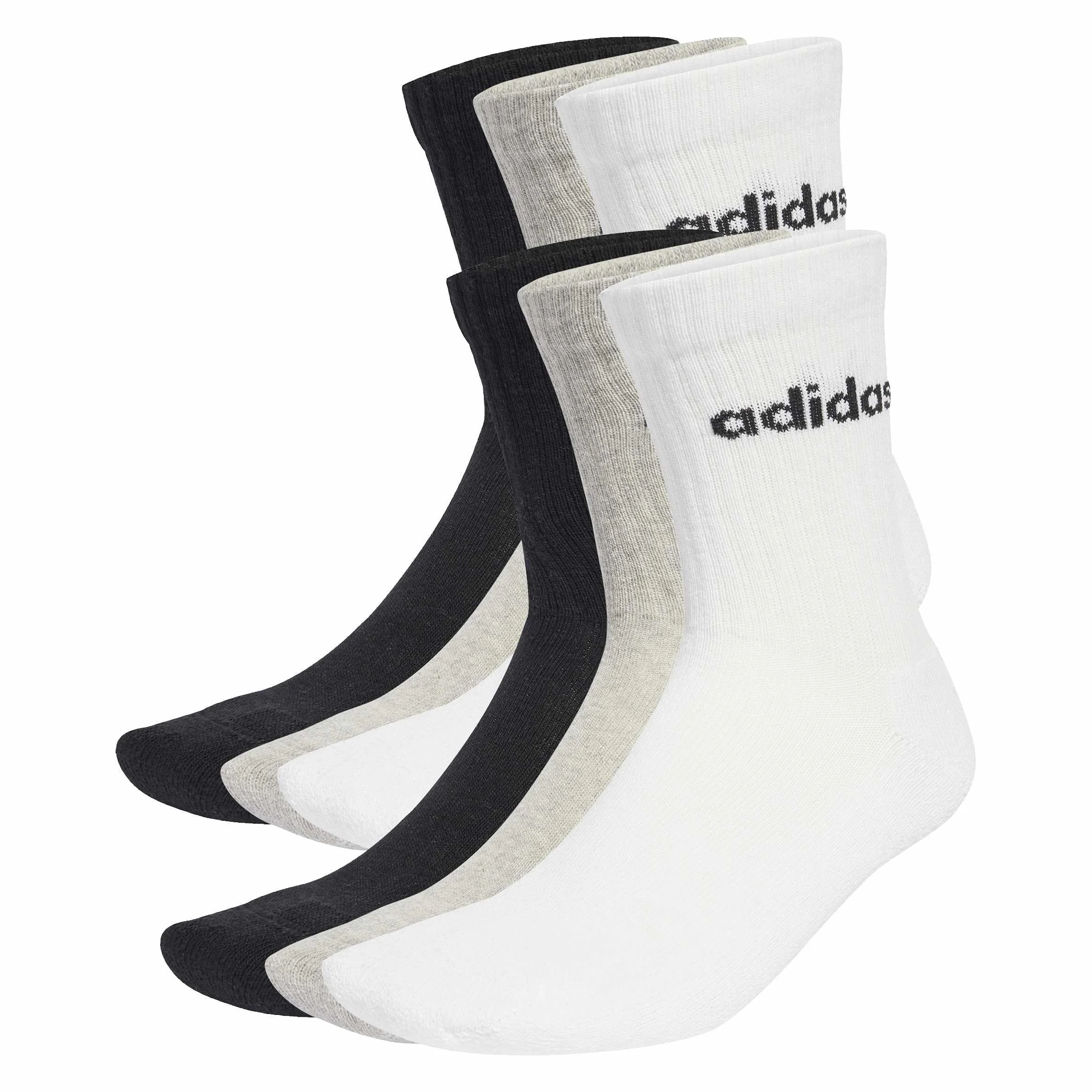 adidas Uniseks Linear Crew Socks Cushioned Socks 6 Pair Pack, Medium Grey Heather/White/Black, 40-42