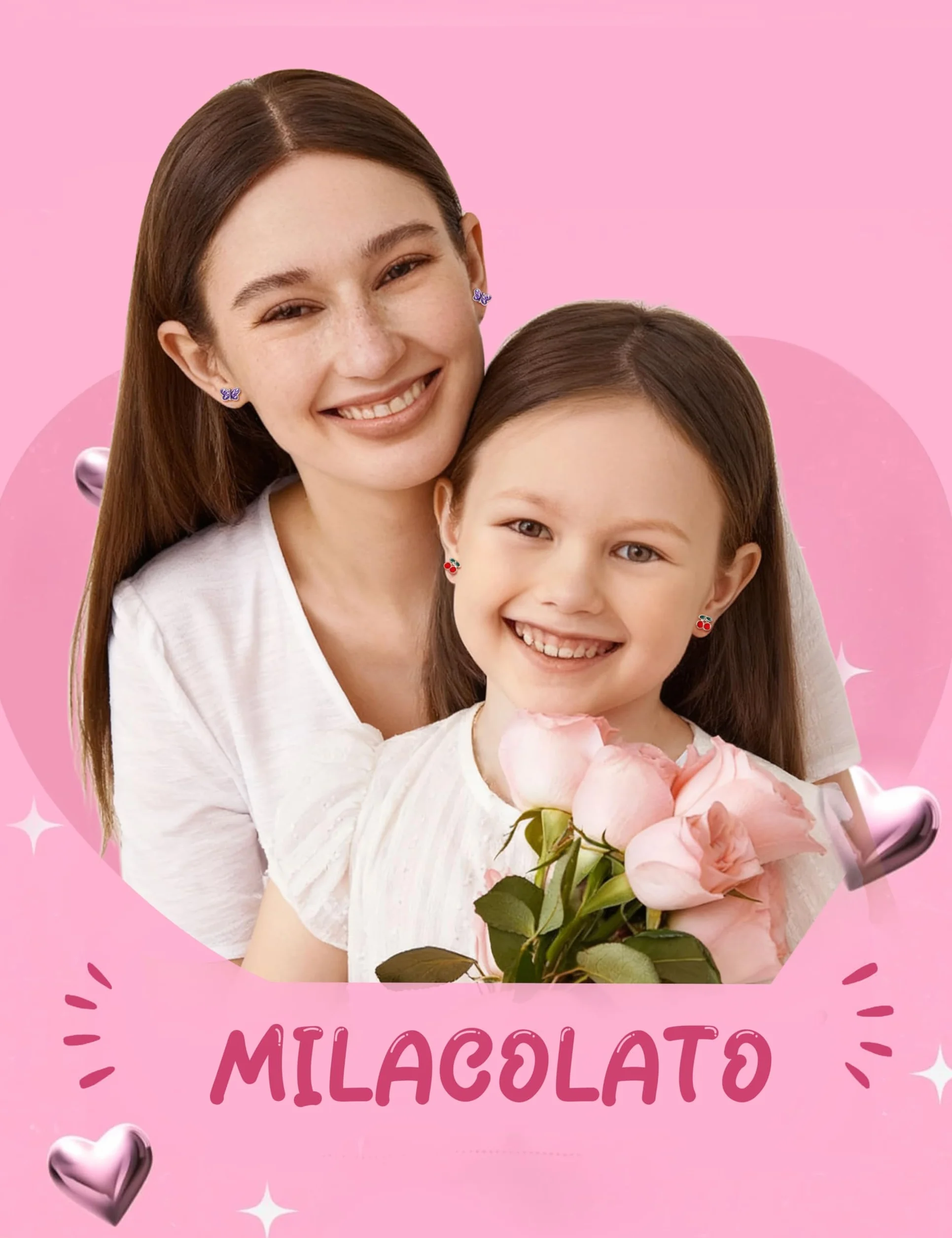 MILACOLATO Kolczyki dla dziewczynek ze stali nierdzewnej z cyrkonią 51 par