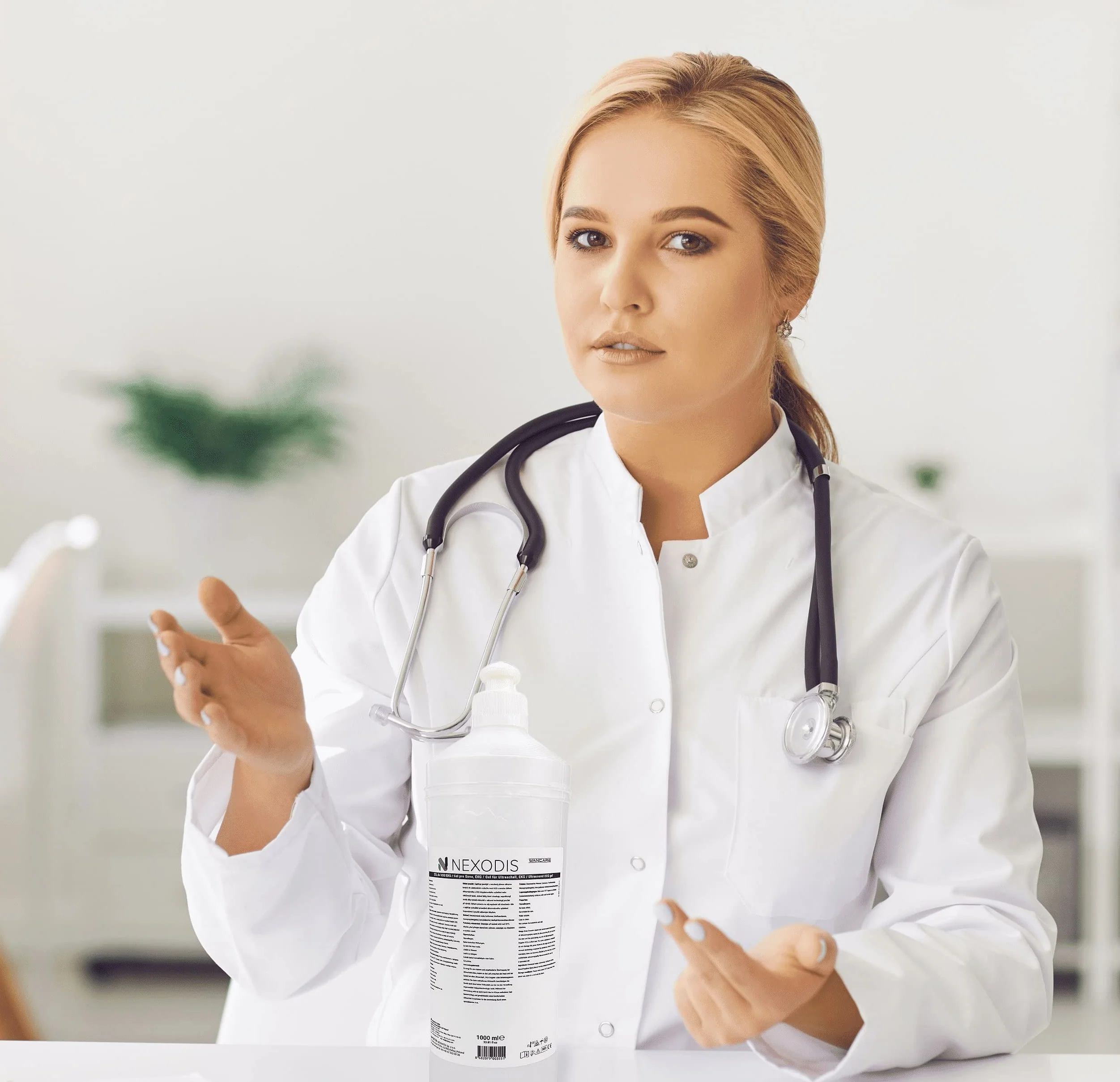 żel do ultradźwięków hipoalergiczny przezroczysty na bazie wody do diagnostyki ultrasonograficznej i dopplerowskiej wysoka gęstość i lepkość nieplamiąca butelka z dozownikiem końcówek 1000 ml