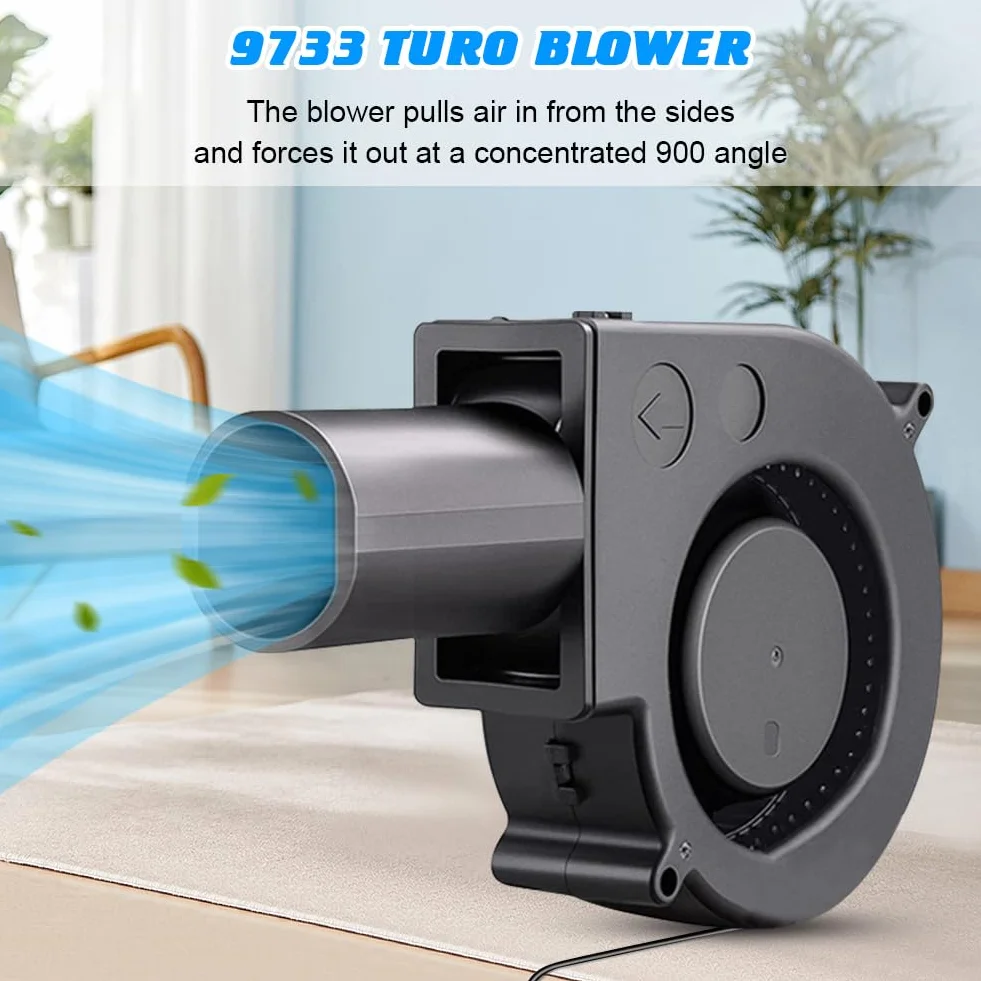 Wentylator promieniowy 230 V, regulowany, promieniowy AC z regulatorem prędkości, wentylator 97 mm, turbiny do grzejników, grilla, pikniku, chłodzenia urządzeń gospodarstwa domowego (czarny)