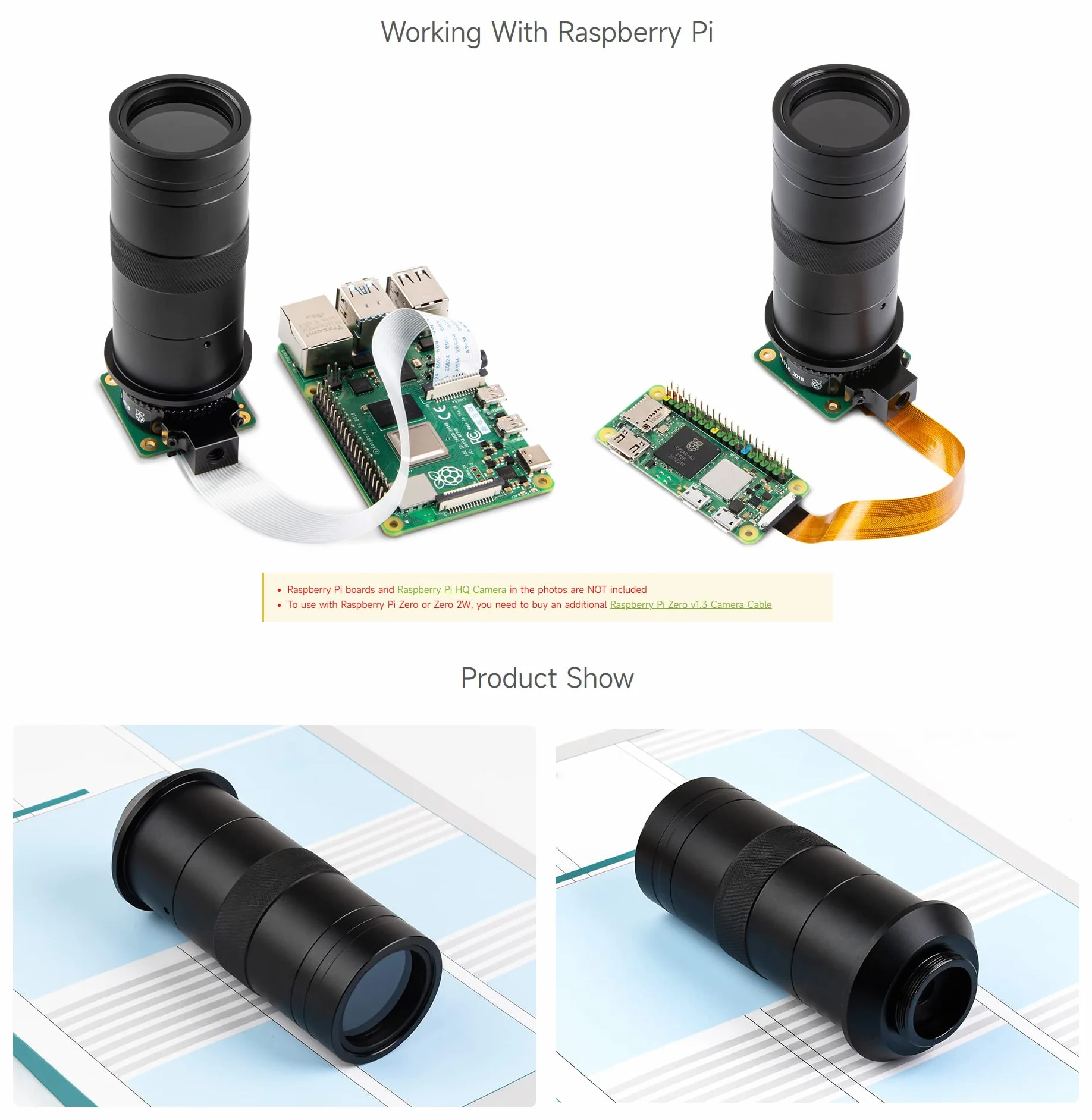 Waveshare Industrial Microscope Lens with 100X Magnification, C/CS-Mount, compatible with Raspberry Pi HQ Camera