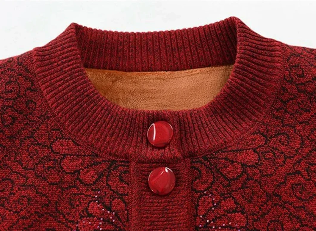 Zimowy sweter damski w średnim wieku dla osób starszych plus polar ciepły płaszcz z dzianiny z długim rękawem