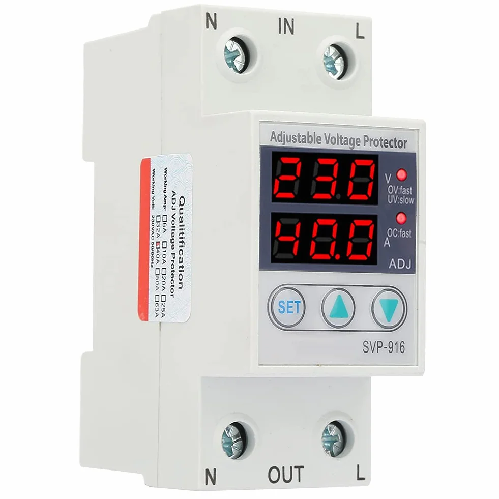 Przekaźnik Napięcia Jednofazowy 40A 230V AC z Zabezpieczeniem Przepięciem i Niskim Napięciem Montaż na Szynie DIN 50/60 Hz 2W