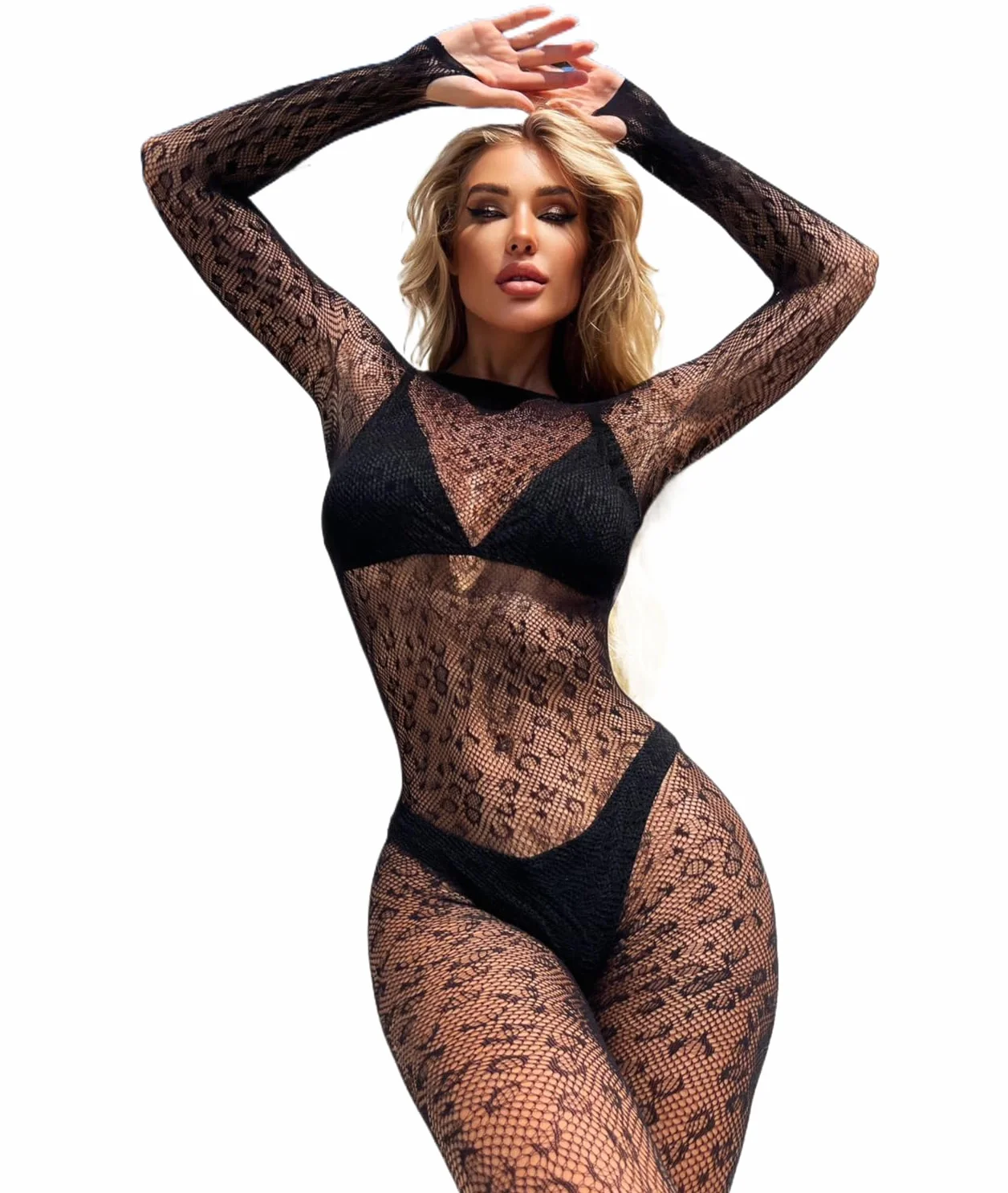 Damski koronkowy kombinezon w panterkę stroje rave dla kobiet kabaretki body bielizna siatkowe bodystocking
