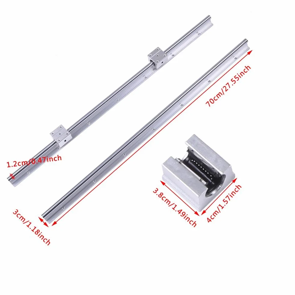 2 szt. prowadnic SBR12 z łożyskiem kulkowym, 700 mm, 12 mm, liniowe + 4 szt. rolek SBR12UU zestaw prowadnic z łożyskiem liniowym