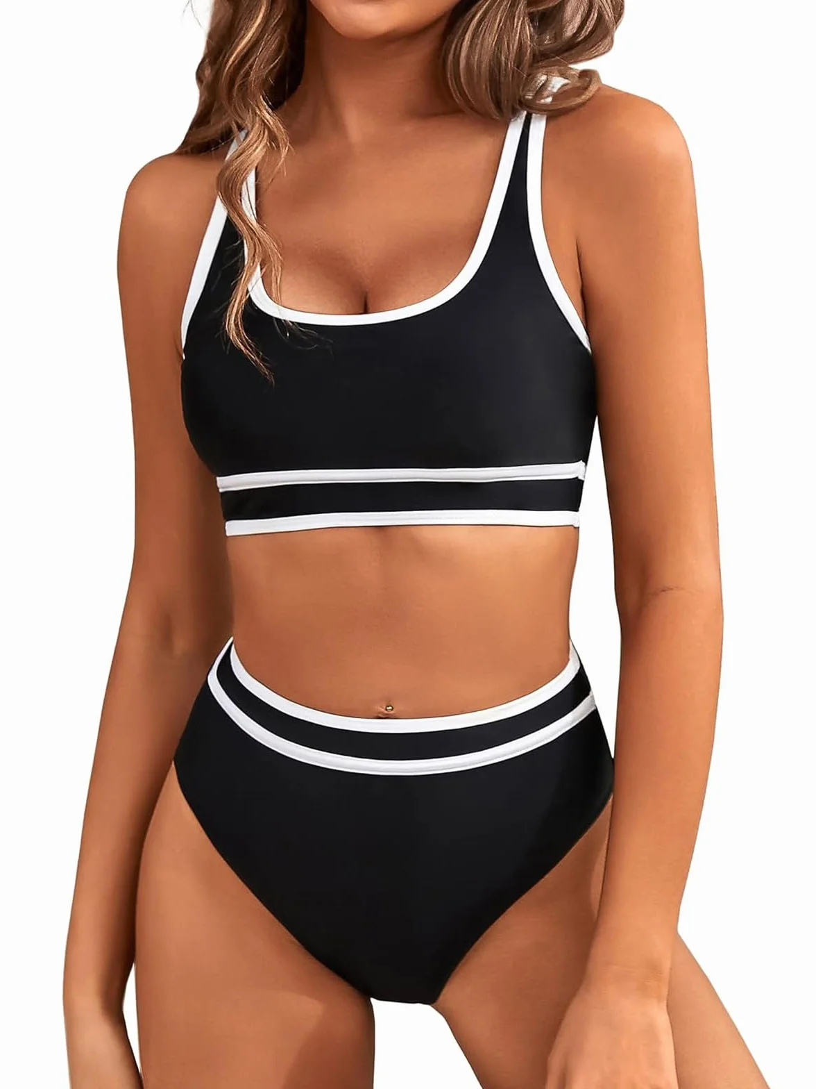 Genfien Damski dwuczęściowy strój kąpielowy Push Up Wyściełany biustonosz Bikini z wysokim stanem