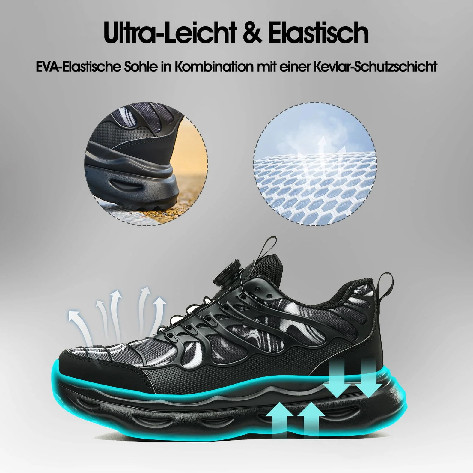 Buty Bezpieczeństwa S3 Obrotowe Zapięcie Antypoślizgowe Ochrona Uderzenia Przebicia Black 36