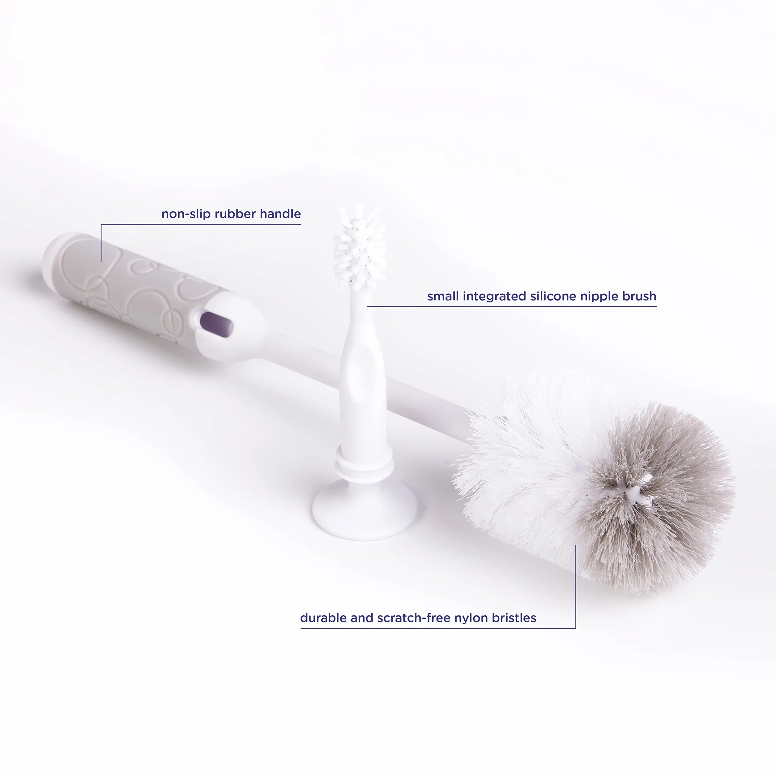 Ubbi Baby Bottle Brush Set Brush Bottle Brush and Sutki, Baby Cleaning Essentials, szary