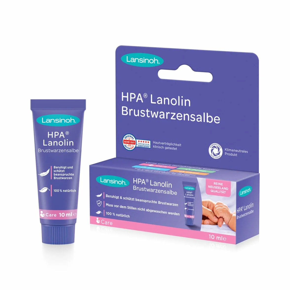 Lansinoh HPA Lanolin maść na brodawki sutkowe, 10 ml – 100% naturalna – uspokaja i chroni obciążone brodawki sutkowe – neutralna dla klimatu