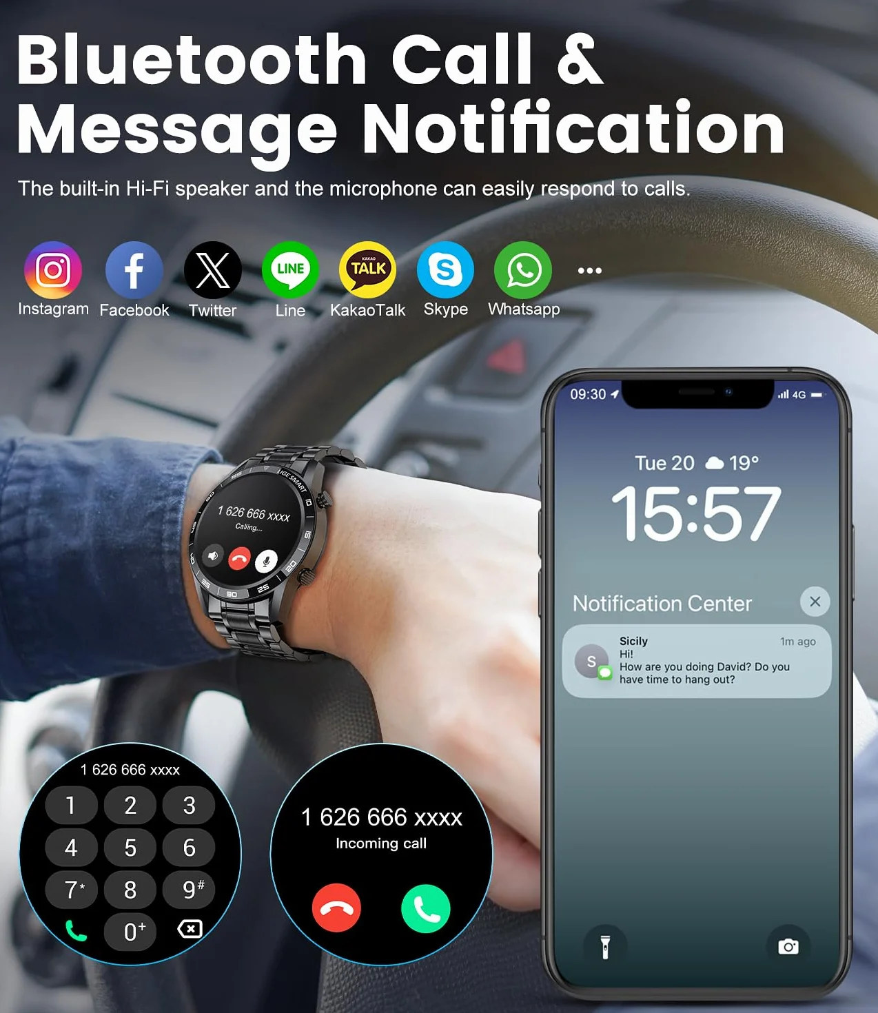 LIGE Smartwatch męski z funkcją telefonu i funkcją wspomagania głosu, wyświetlacz AMOLED 1,43", 109 trybów sportowych, zegarek fitness do systemu Android iOS, czarny