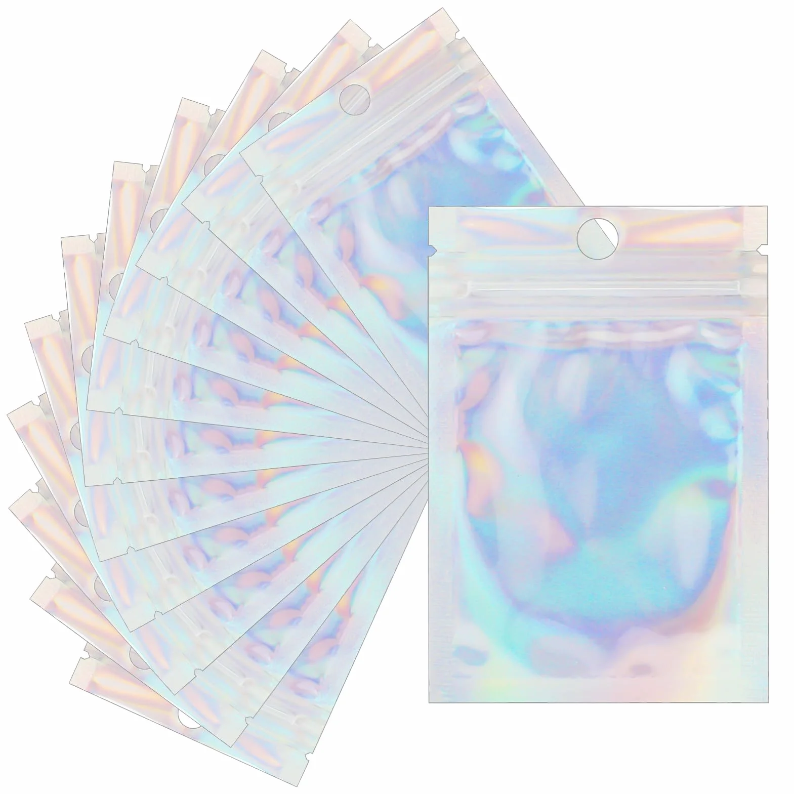 120 sztuk Mylar Bags 7 x 10 cm holograficzne woreczki zamykane małe torebki na próbki, do wielokrotnego zamykania, do pakowania wyrobów cukierniczych