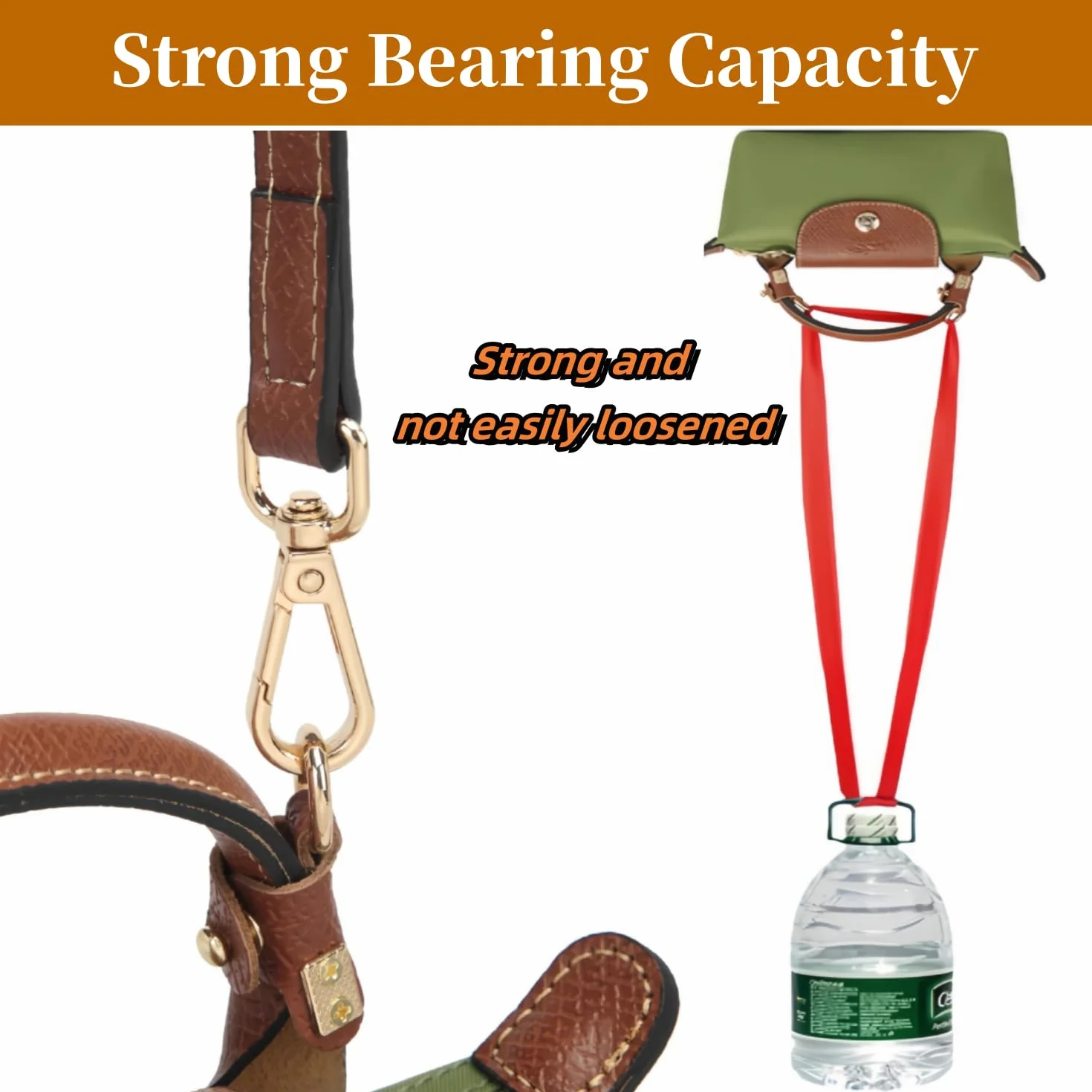 Skórzany pasek na ramię do torebki Longchamp, brązowy, mini Bag Straps z 2 adapterami, 1,2 cm