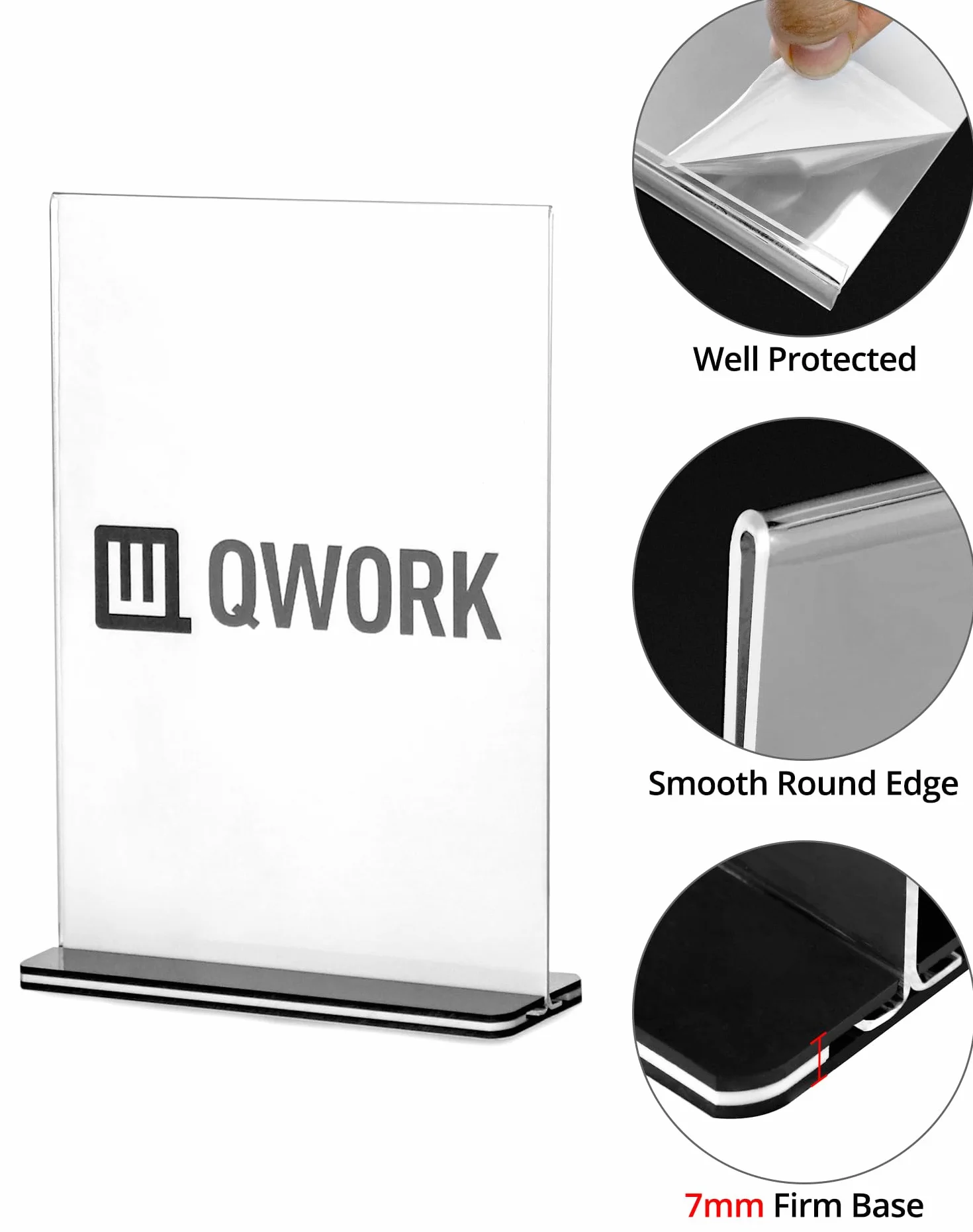 QWORK® 6 szt. A5 akrylowe dekoracje na środek stołu z solidną podstawą, dwustronne akrylowe stojaki ekspozycyjne do biura restauracja kawiarnia sklep ślub