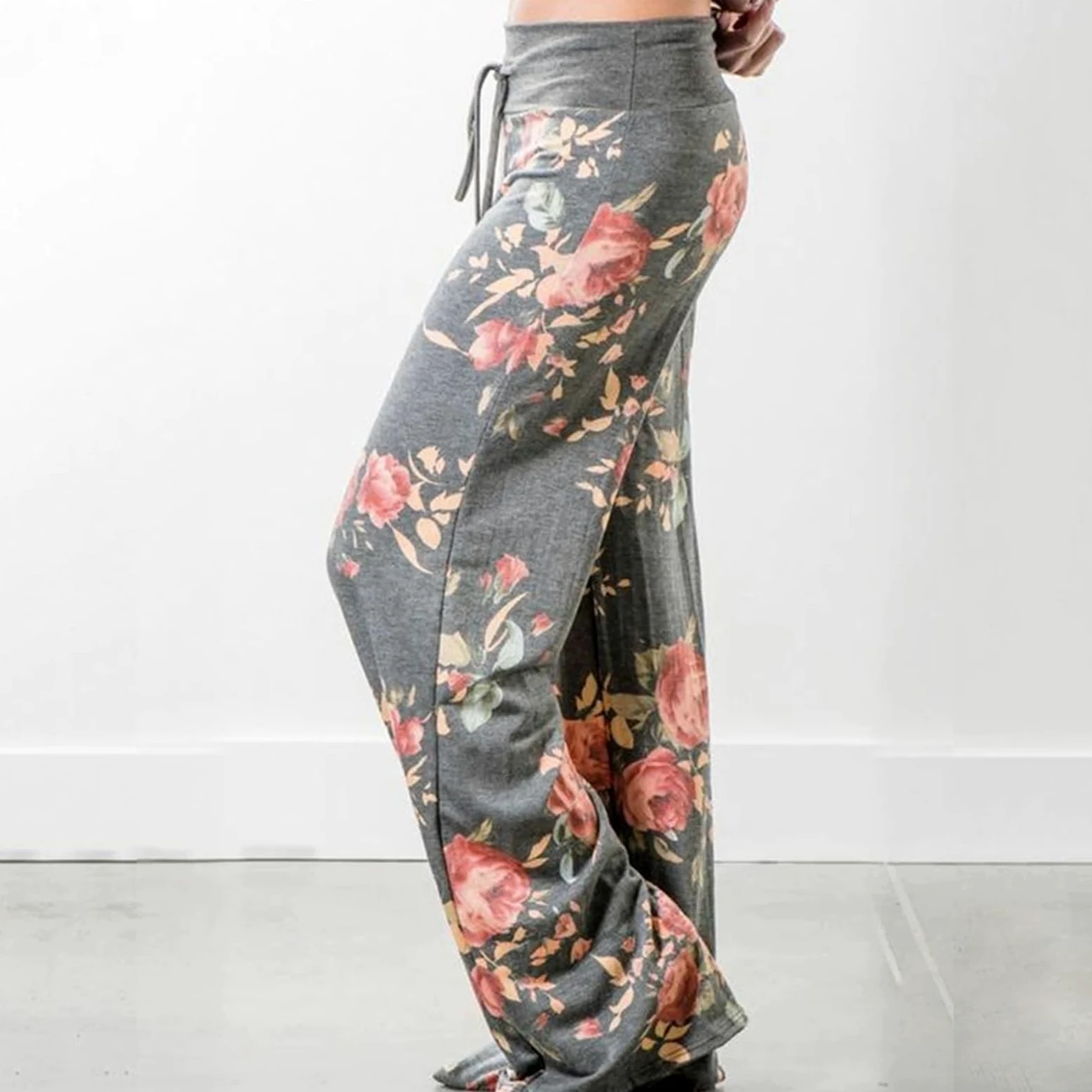 AMYTIS LINGERIE Damskie spodnie do jogi, spodnie piżamowe, miękkie spodnie piżamowe, spodnie fitness, długie, rozciągliwe, ze ściągaczem, spodnie rekreacyjne, spodnie plażowe, szerokie nogawki