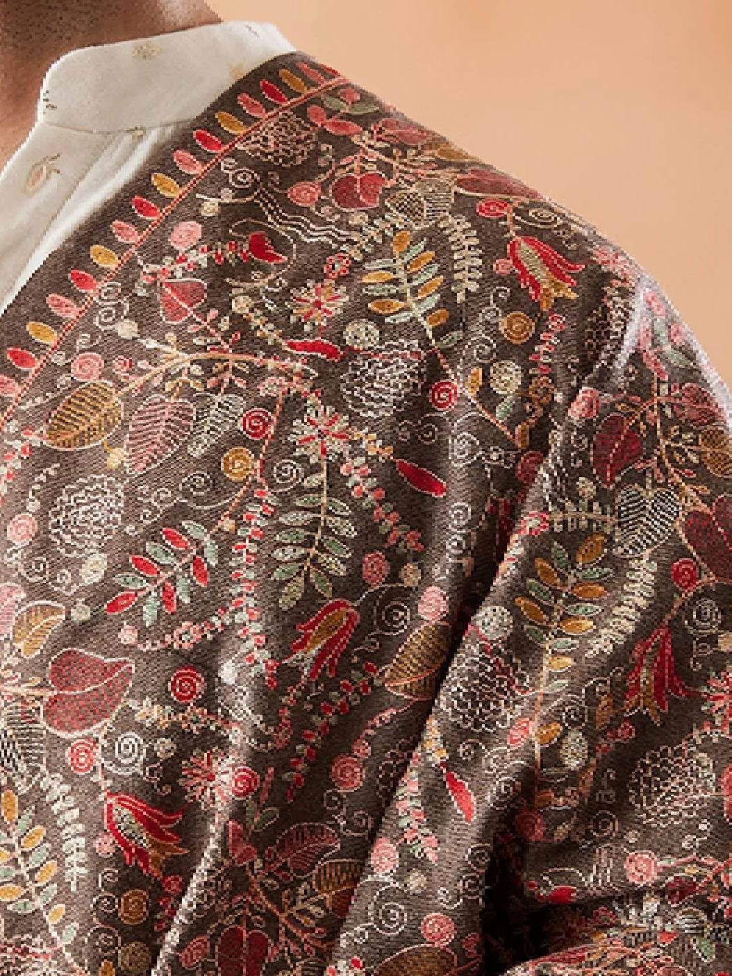 Pashmoda Sozni Męski Szalik 100% Czysta Wełna Haftowana Stuła i Owijana Tkanina Baza Dziedzictwo Pashmina Kaszmirowy Szalik Wrap Cloth (rozmiar: 40 x 80 cali, Brązowy)