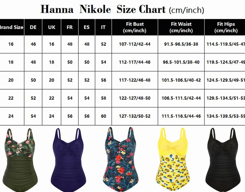 Hanna Nikole Damen Große Größen Einteiliger Badeanzug Bauchweg Bademode Strój kąpielowy V-Ausschnitt Ruched Monokinis