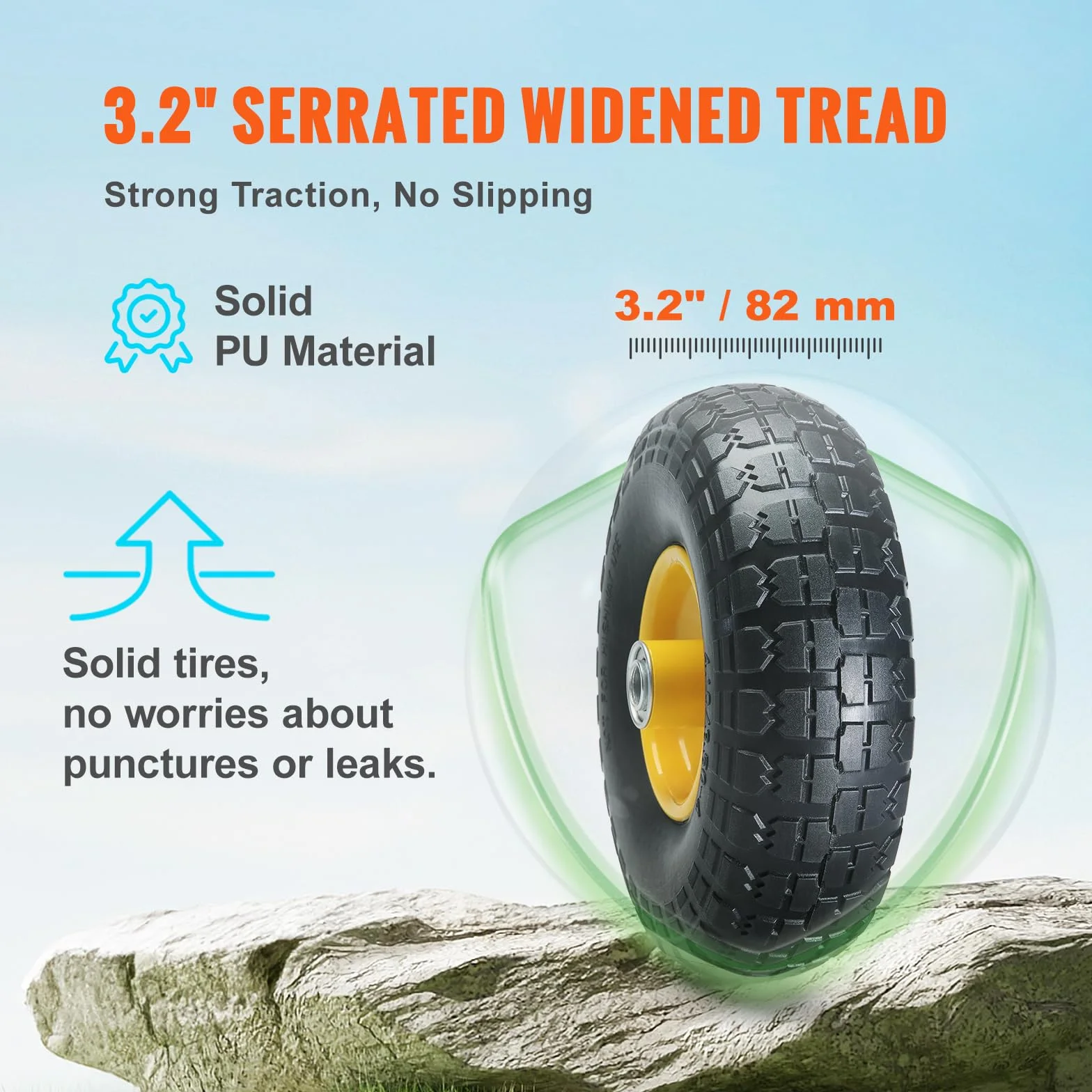 VEVOR Pełne koła PU z oponami RunFlat, 2 sztuki, obciążenie dynamiczne 10 kg, obciążenie statyczne 10 kg, bezdętkowe opony i koła do wózków transportowych, wózków użytkowych, wózków, przyczep