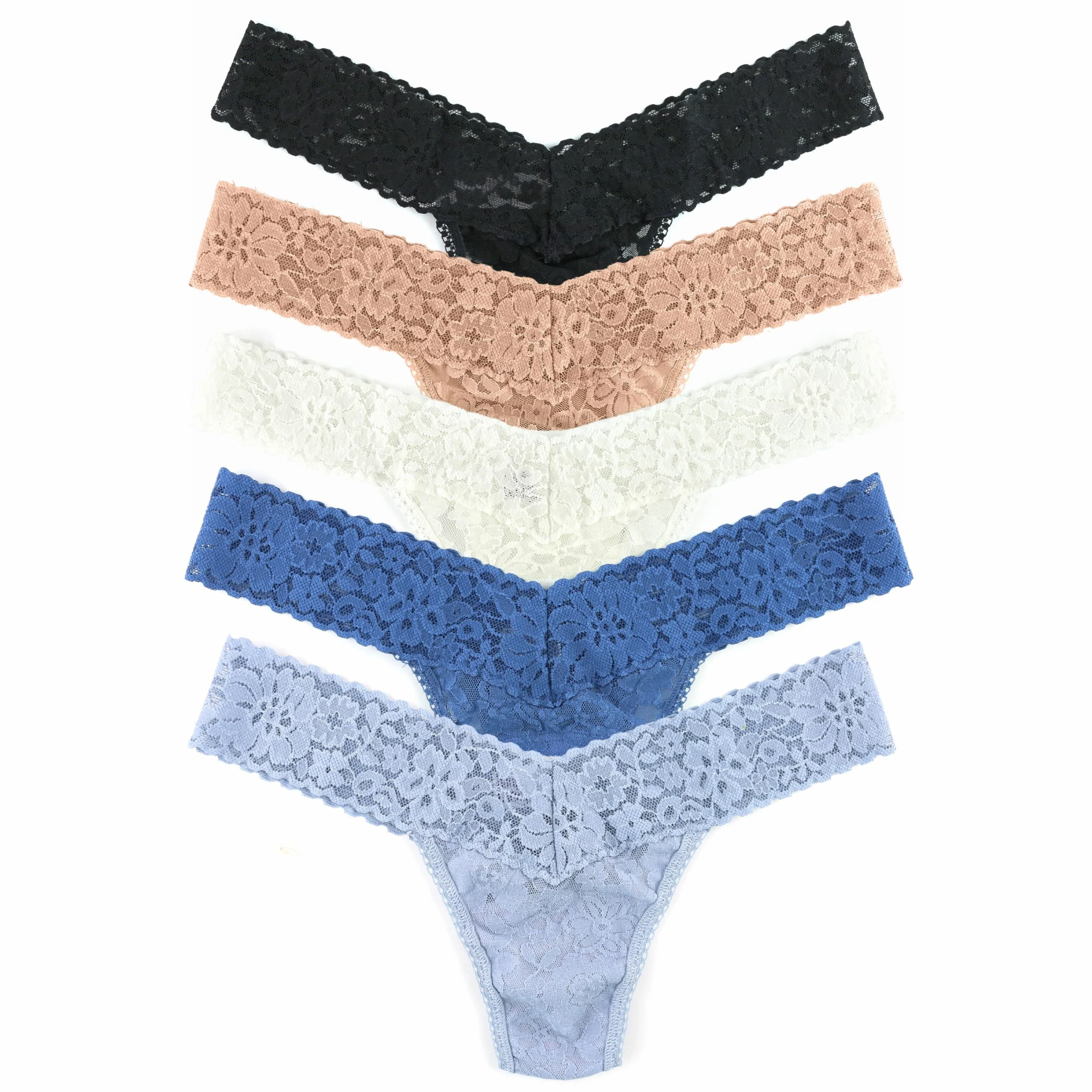 hanky panky Codzienne koronkowe stringi z niskim stanem dla kobiet | koronkowa bielizna, wygodne majtki | jeden rozmiar (2-12) | 5 sztuk