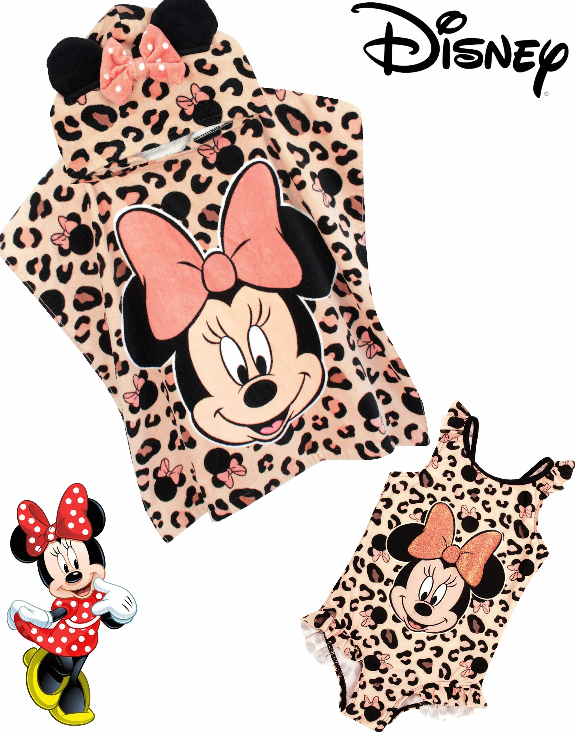 Disney Kostium kąpielowy z ręcznikiem z kapturem Minnie Mouse Girl