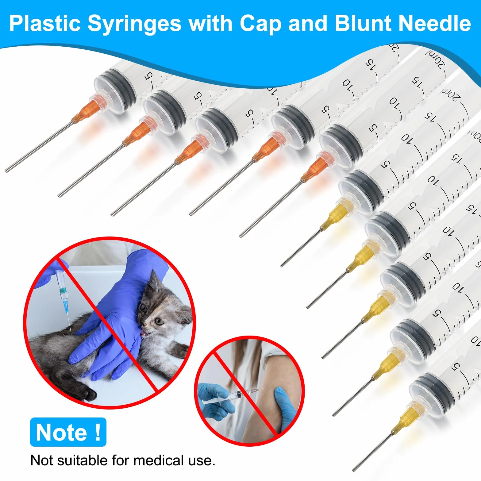 10 sztuk strzykawek 20 ml, strzykawka z tępą igłą, plastikowa strzykawka, strzykawka dozująca, strzykawka z siarą, strzykawka do iniekcji, do laboratorium, przemysłu, pomiaru przepływu, klej
