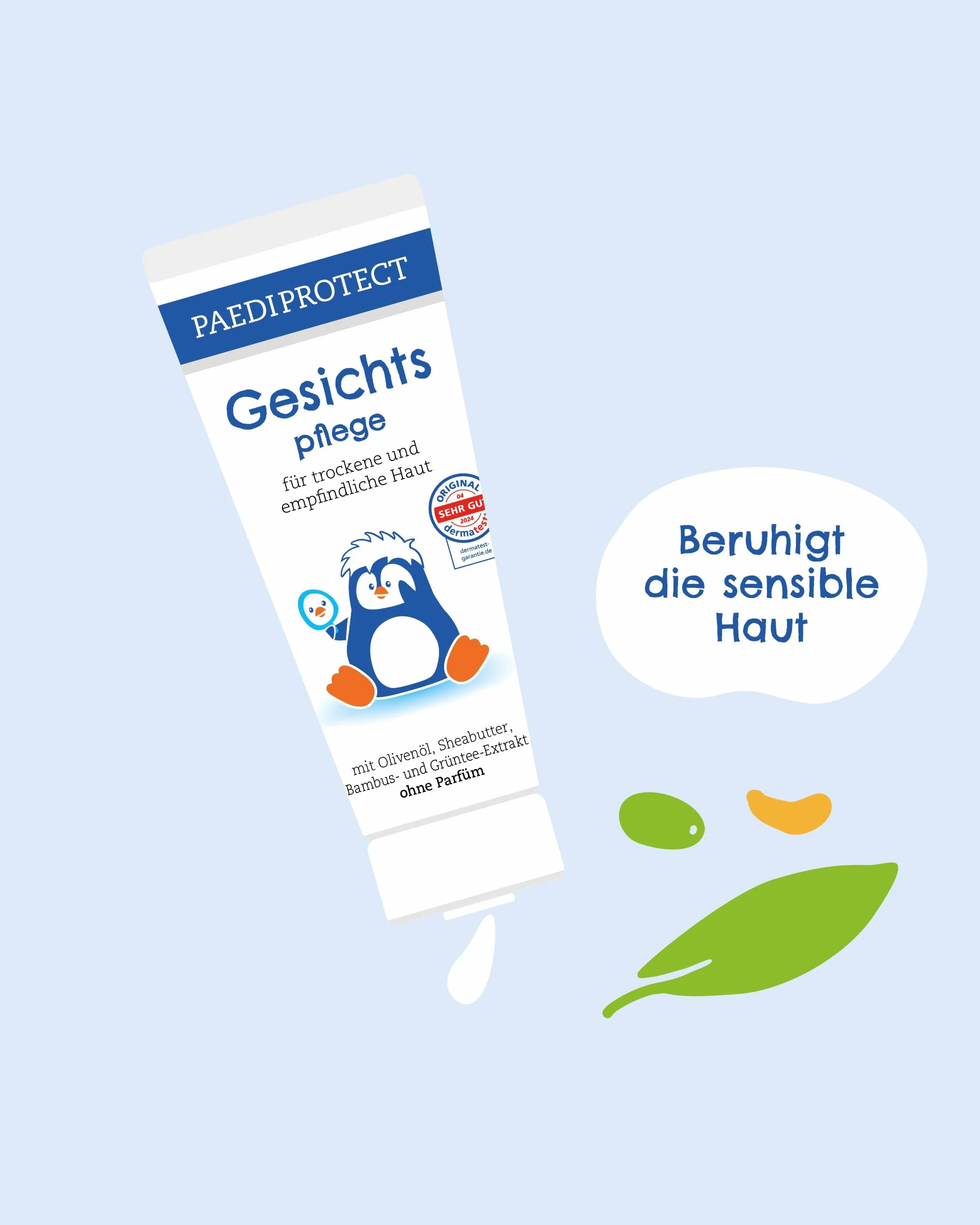 PAEDIPROTECT Krem do pielęgnacji twarzy dla niemowląt i dzieci, 75 ml, bez perfum i bez mikroplastiku, krem do twarzy sucha, wrażliwa skóra, wegańskie substancje pielęgnacyjne, kojący i pielęgnujący