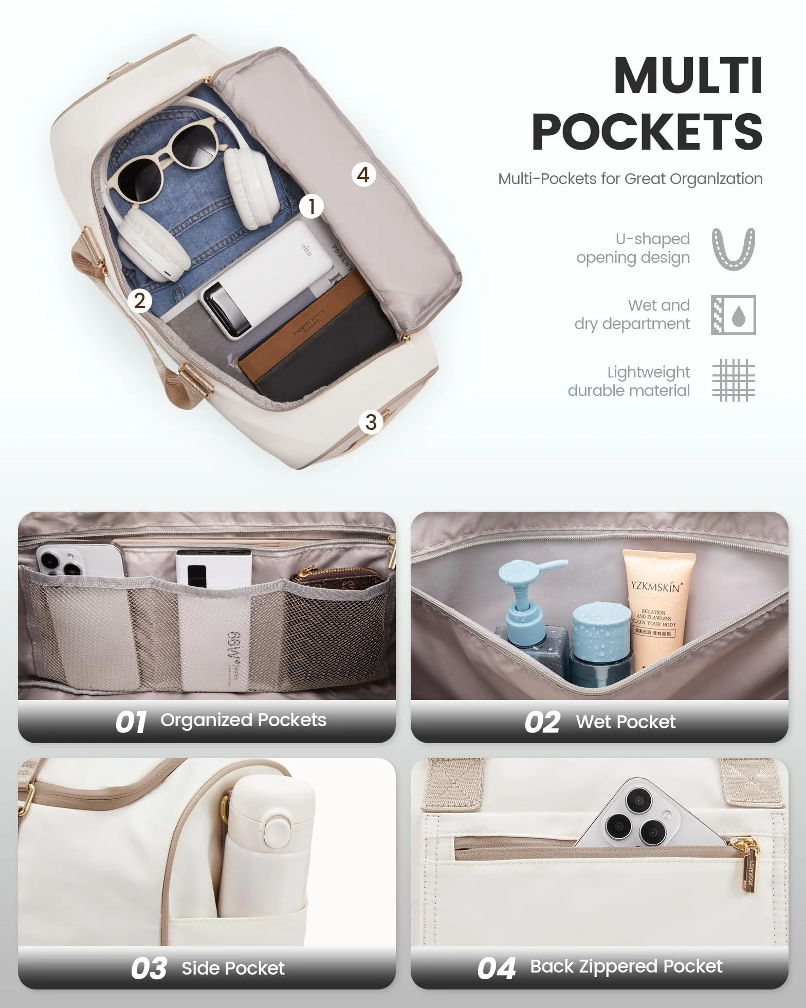 LOVEVOOK torba podróżna damska, torba weekendowa Travel Duffle Carry On Bag z kosmetyczką, kieszenią na buty i przegródką na mokre rzeczy, wodoszczelna torba sportowa Gym Yoga Bag, torba podręczna na