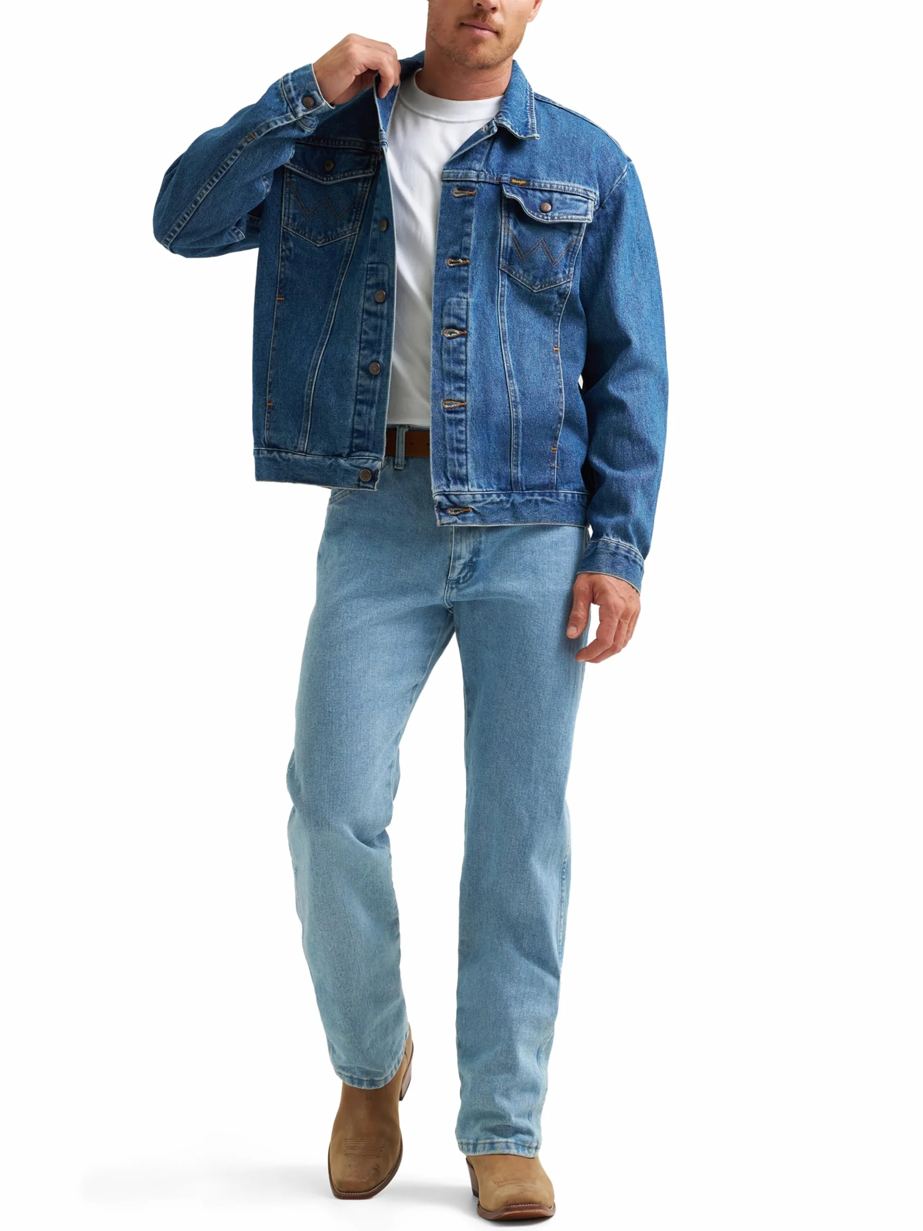 Wrangler Męska kurtka dżinsowa, kowbojski krój, bez podszewki, Sprany, XL
