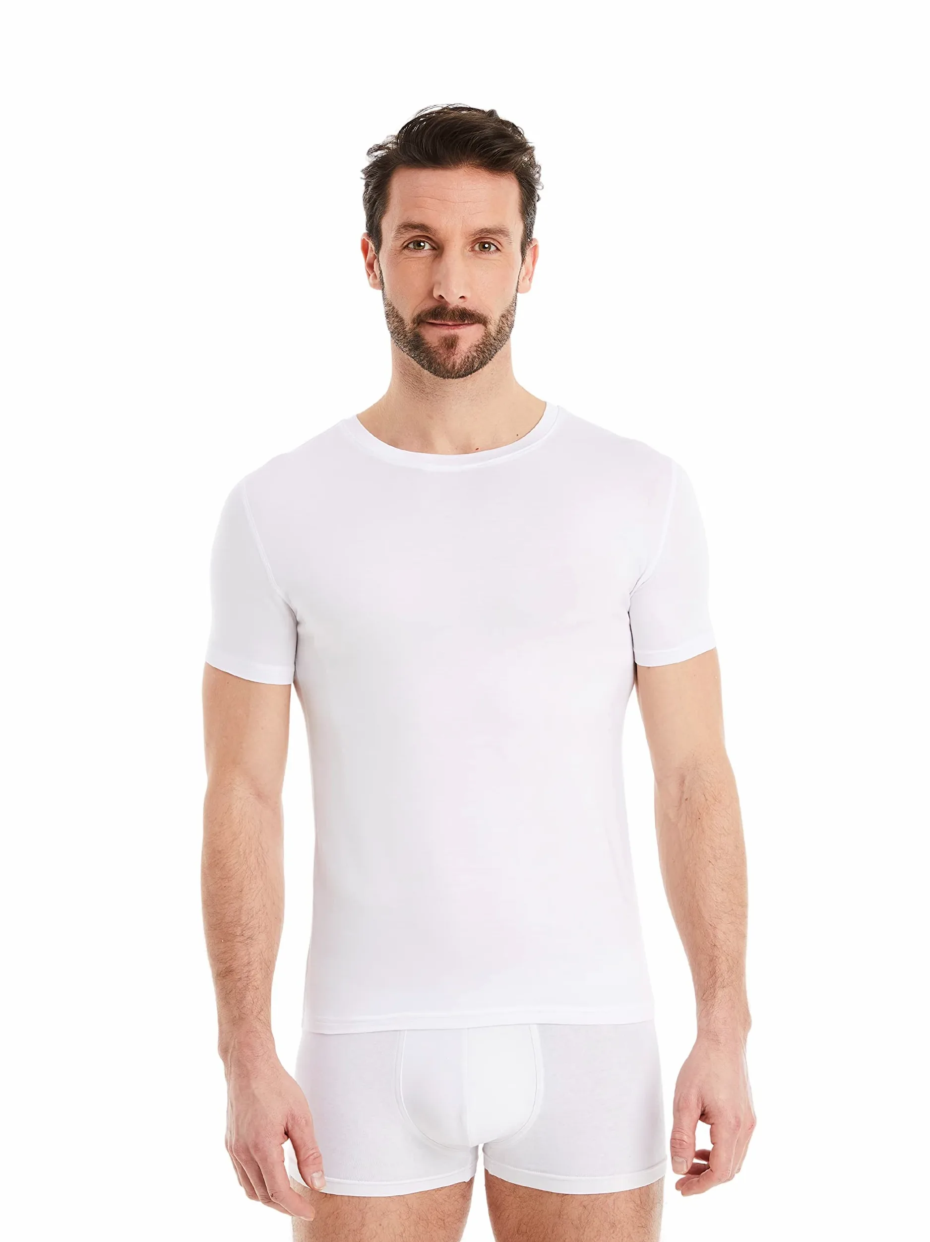 FINN Podkoszulek biznesowy męski z krótkim rękawem z okrągłym dekoltem - podkoszulek męski z oryginalnego materiału Lenzing® Modal - idealny t-shirt pod koszulę i garnitur
