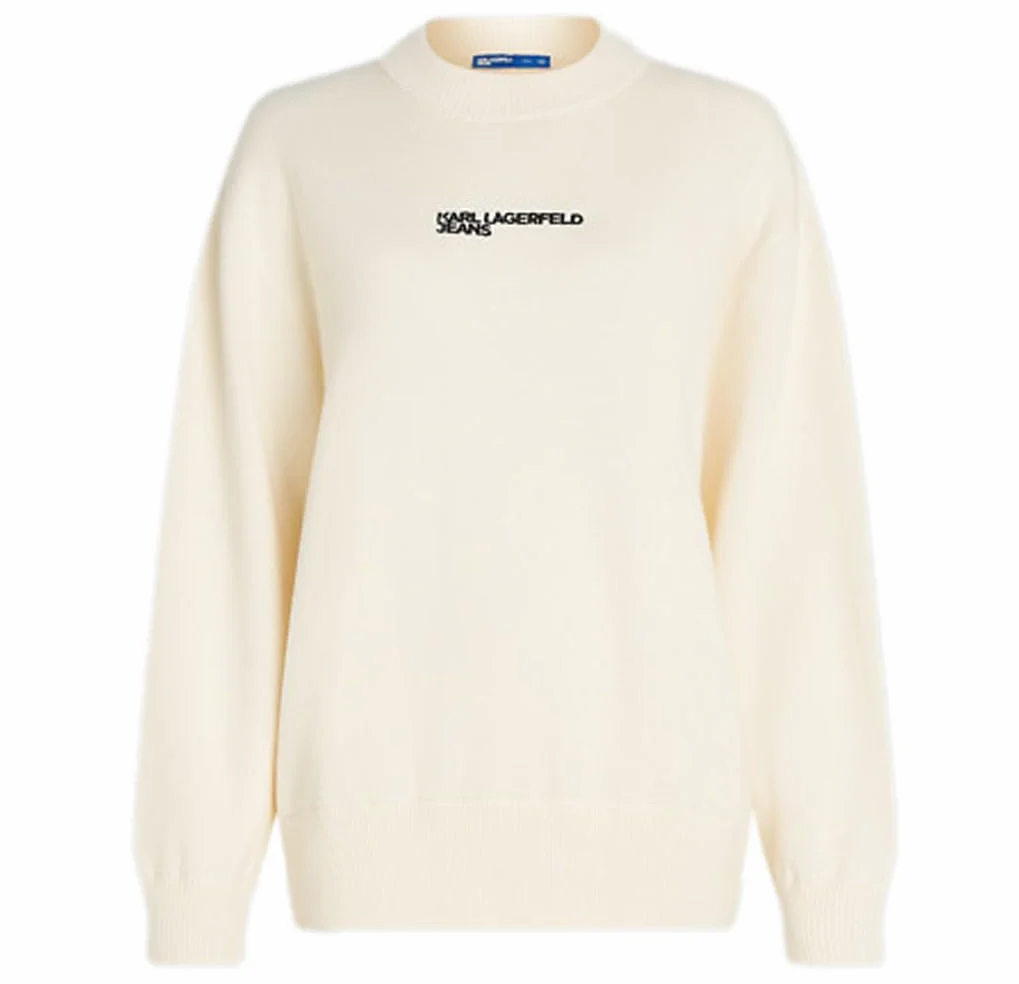 Karl Lagerfeld Jeans, Damski, Sweter Z Dzianiny Z Logo, Luźny Krój, Biały, XS