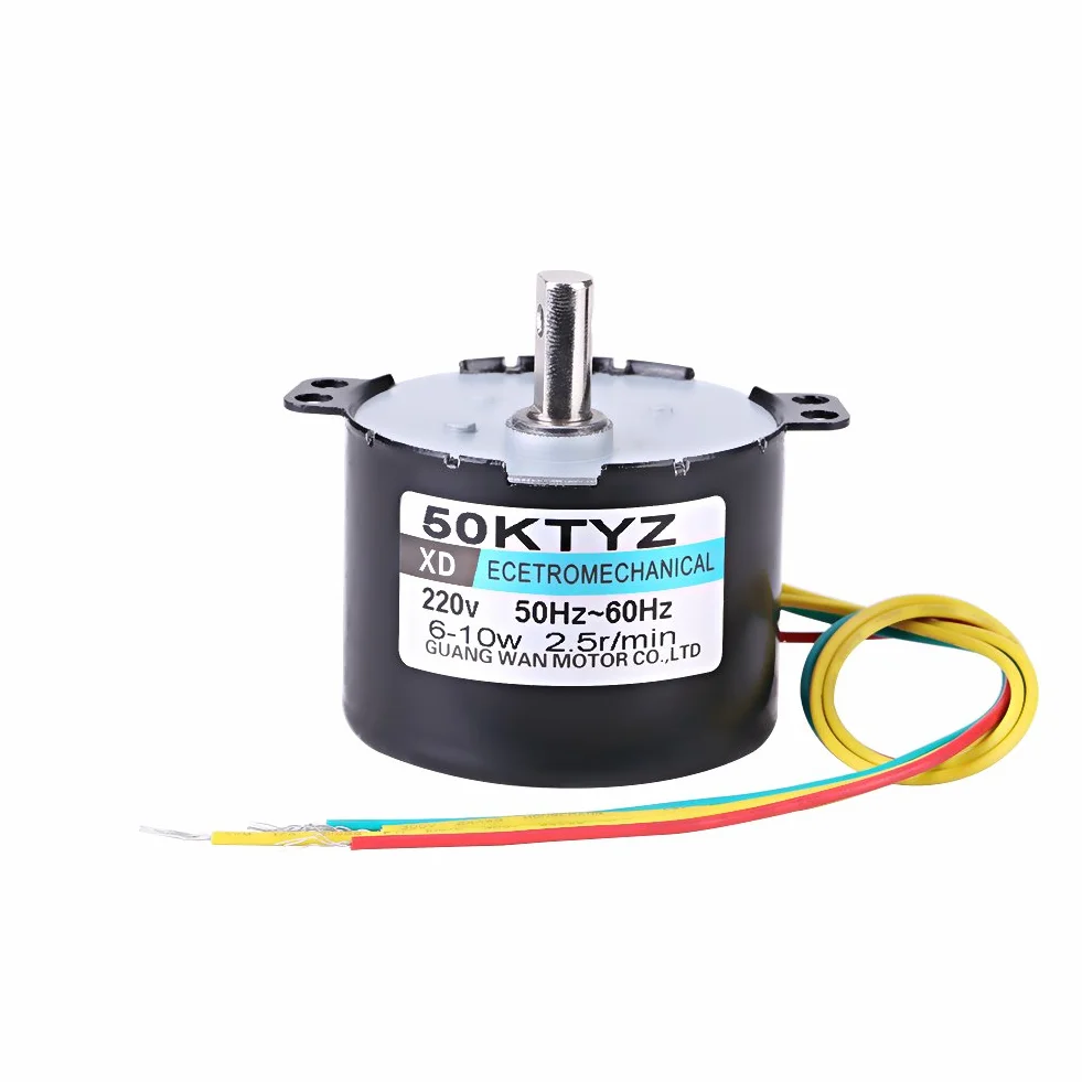 50KTYZ AC 220V 10W 0.5A Piccolo Motore sincrono a magnete permanente elettrico a bassa velocità CW/CCW 2.5/20RMP ad alta coppia in metallo orientato per giradischi girarrosto (2.5 RMP)