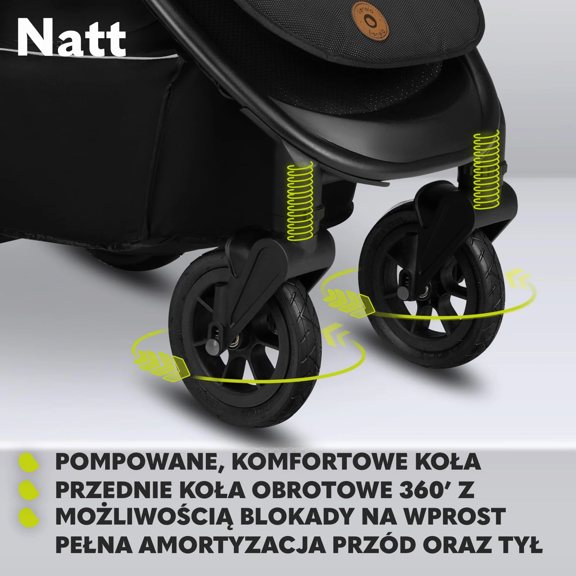 LIONELO Natt Spacerowy Wózek Dziecięcy do 22 kg Regulacja Uchwytu i Oparcia do Pozycji Leżącej, 5 Punktowe Pasy Duże Terenowe Koła Pełna Amortyzacja Wodoodporna Budka XXL, 0-4 lat (Beżowy)