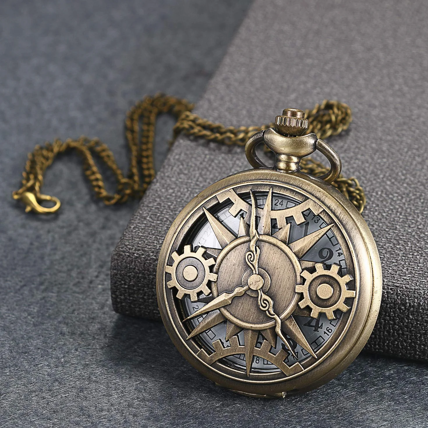 JewelryWe Zegarek kieszonkowy męski retro analogowy kwarcowy brąz