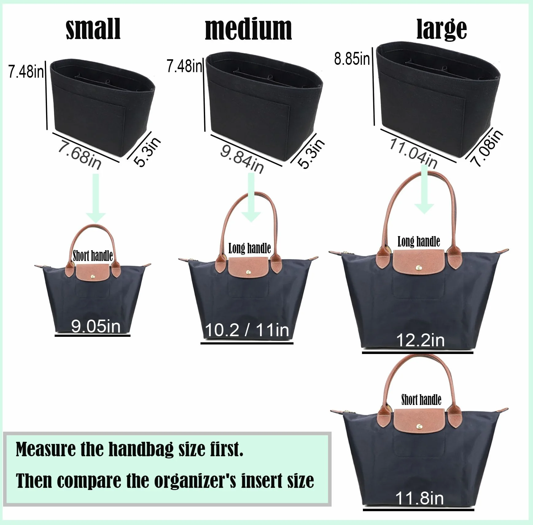 Lckaey Wkładka do organizera do torebki Longchamp le pliage duży organizer na zakupy wkładka filcowy organizer 1028czarny-L