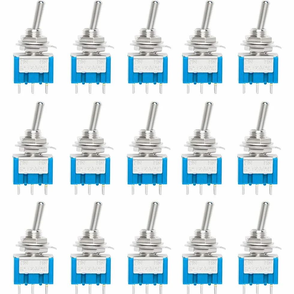 15 sztuk Premium 6A / 125VAC Mini przełącznik przechylający, 3-pinowy ON/ON 2 Pozycja SPDT Przełącznik przechylający, przełącznik przechylający MTS102