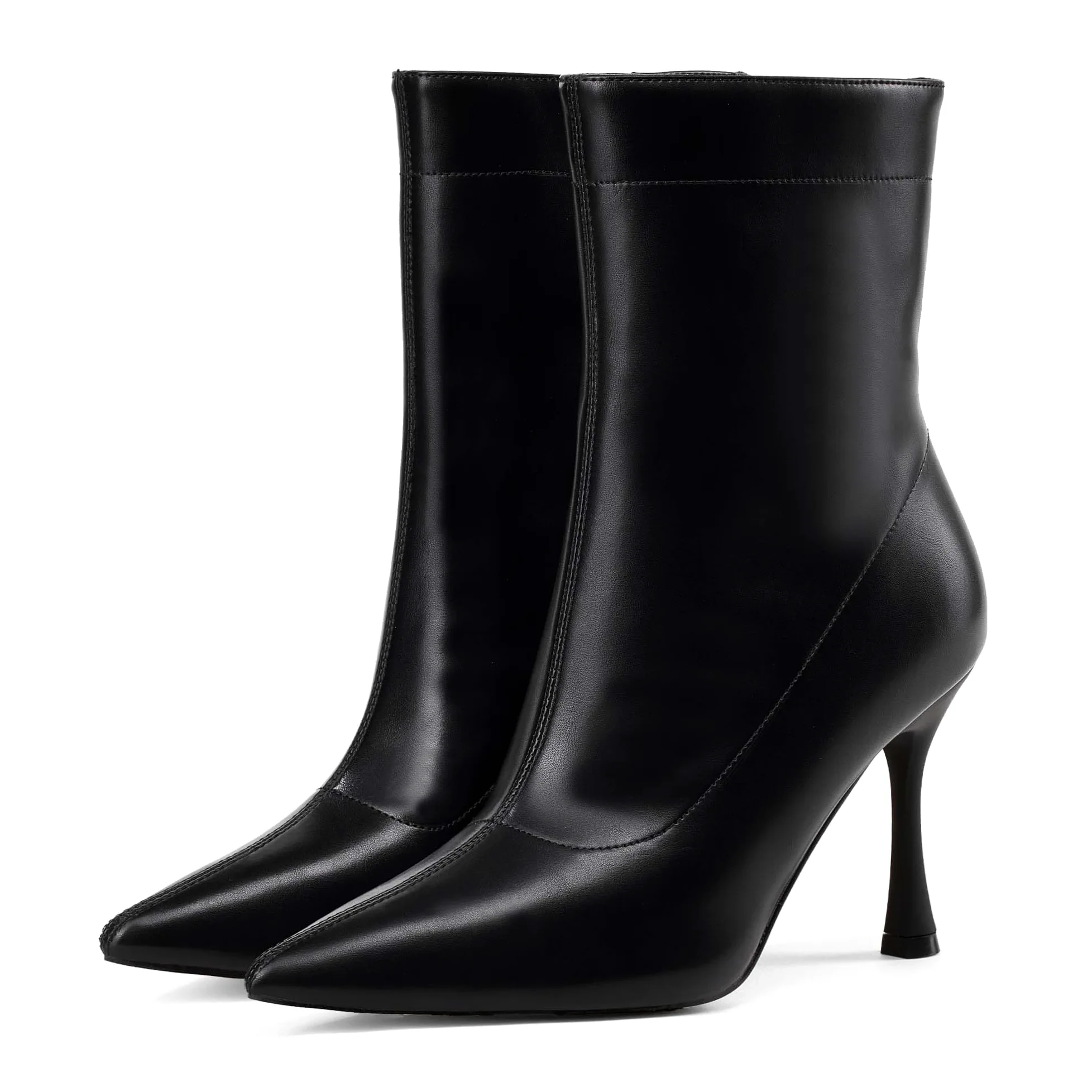 Damskie botki 9 cm szpiczasty nosek - średni obcas szpilki buty robocze dla kobiet modne krótkie buty czarne 8, Czarny, 38.5 EU