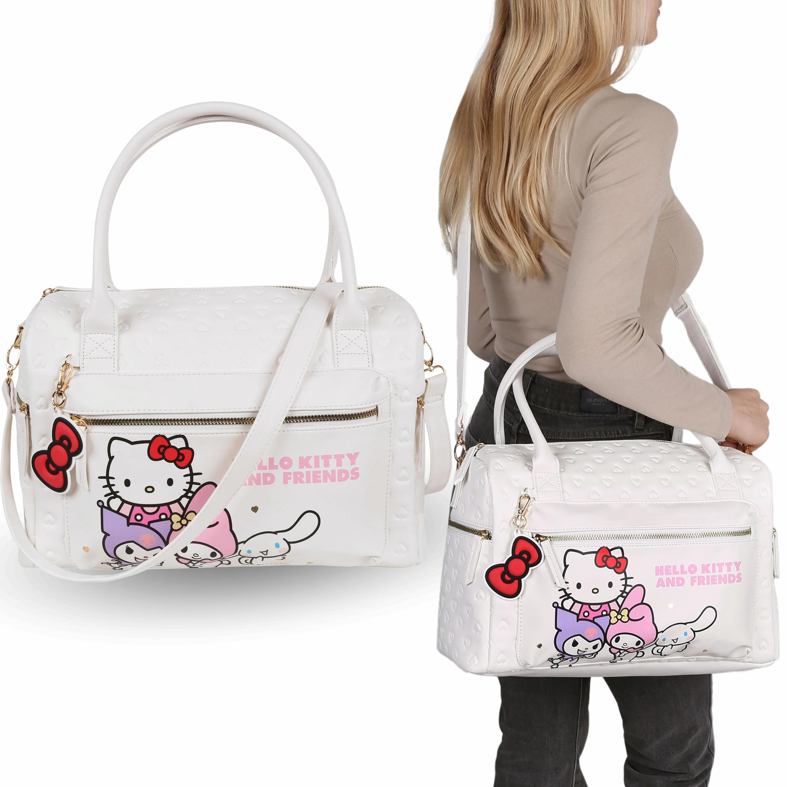 Hello Kitty torba podróżna, torba turystyczna, torba weekendowa na zamek, biała 38x26x16 cm