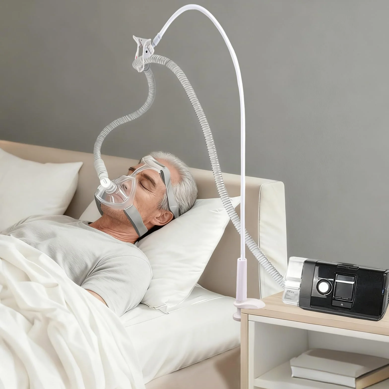 CPAP CPAP podnośnik i wspornik węża, uchwyt na wąż, wieszak na wąż, do zapobiegania wyciekom i plątaniu się węża CPAP, elastyczny, aby dopasować się do każdego pomieszczenia, regulowany i wytrzymały