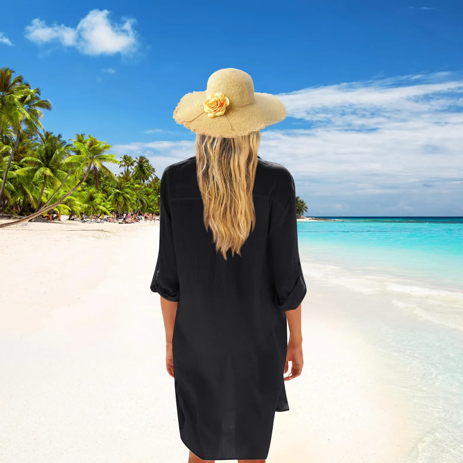 Damska sukienka plażowa, narzutka na bikini, letnia, pareo, sukienka letnia, damska sukienka plażowa, zakrywająca guziki, ponczo plażowe, długa bluzka, letni kostium kąpielowy, dekolt w serek,